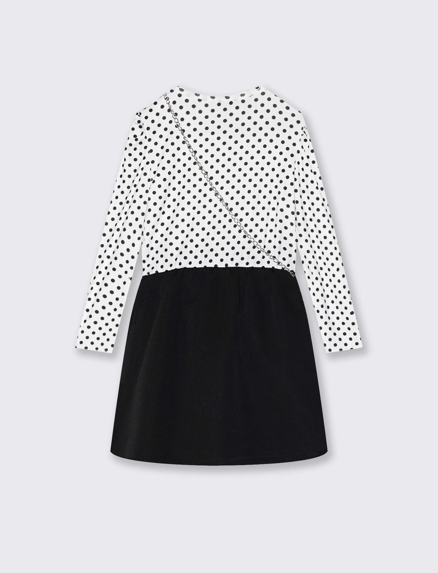 Abito a pois con gonna a contrasto e borsa - Nero - Image 2