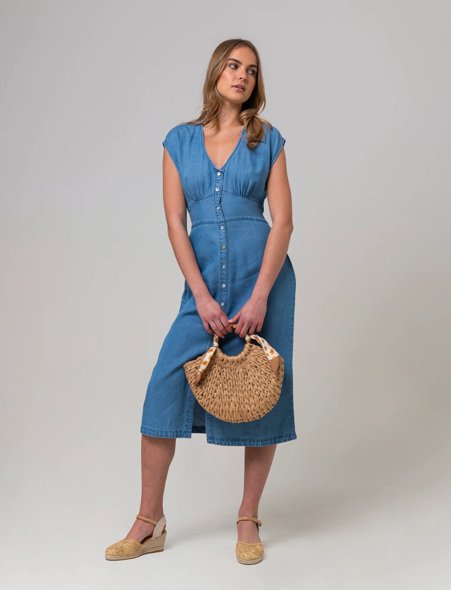 Abito chemisier giro manica da donna - Denim - Image 3