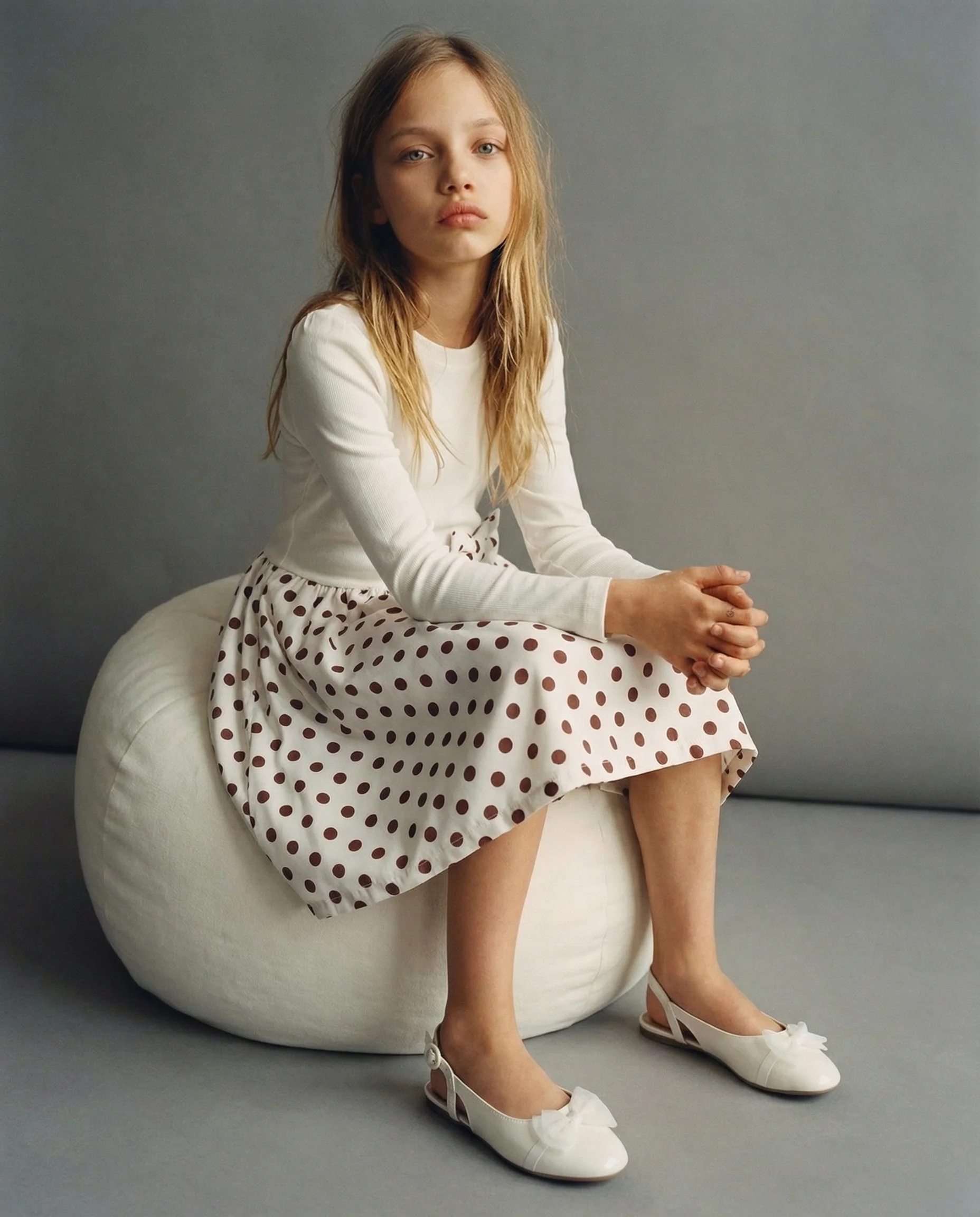 Abito con gonna a palloncino a pois - Bianco panna - Image 4
