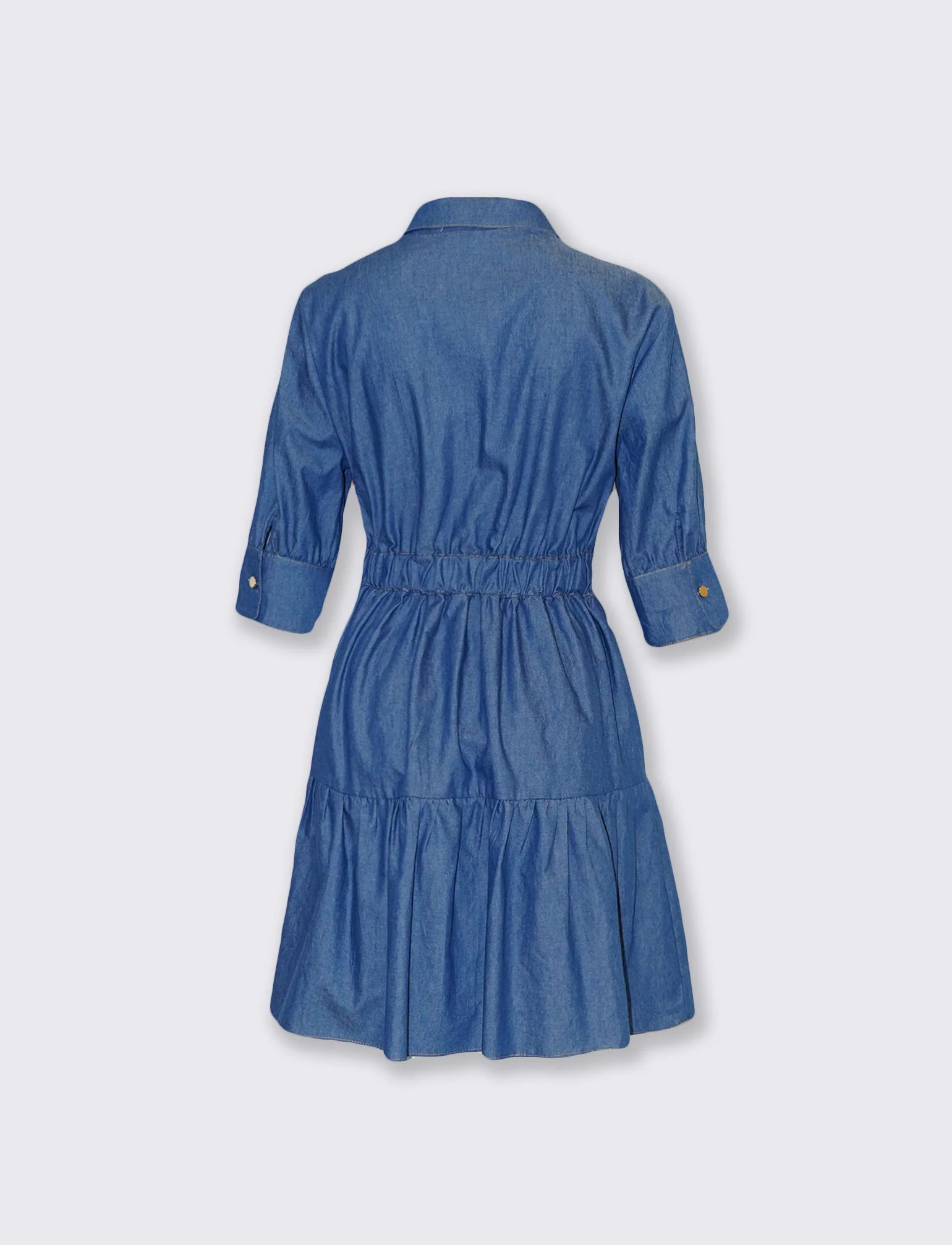 Abito corto denim con maniche a balze - DENIM SCURO - Image 6