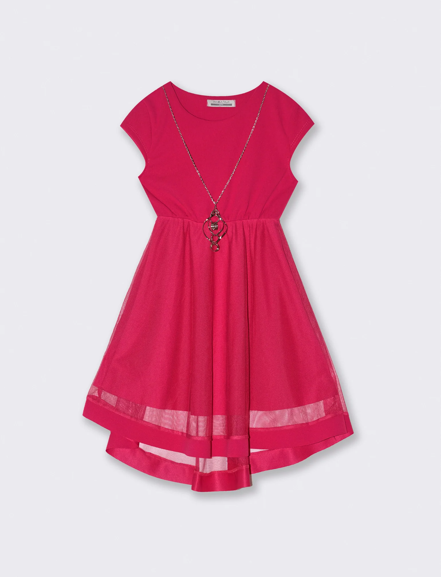 Abito da bambina svasato con balza in tulle - Fuxia