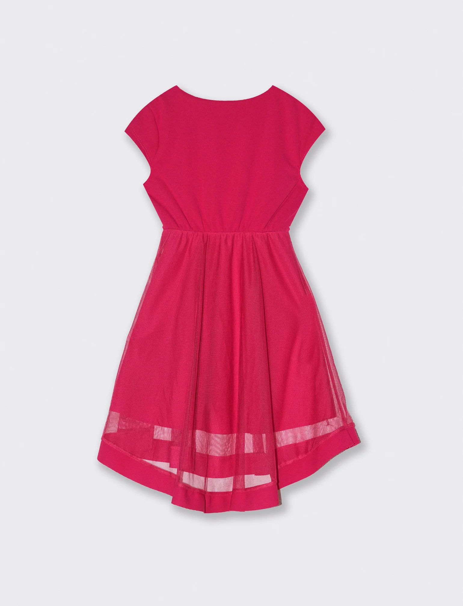 Abito da bambina svasato con balza in tulle - Fuxia - Image 2