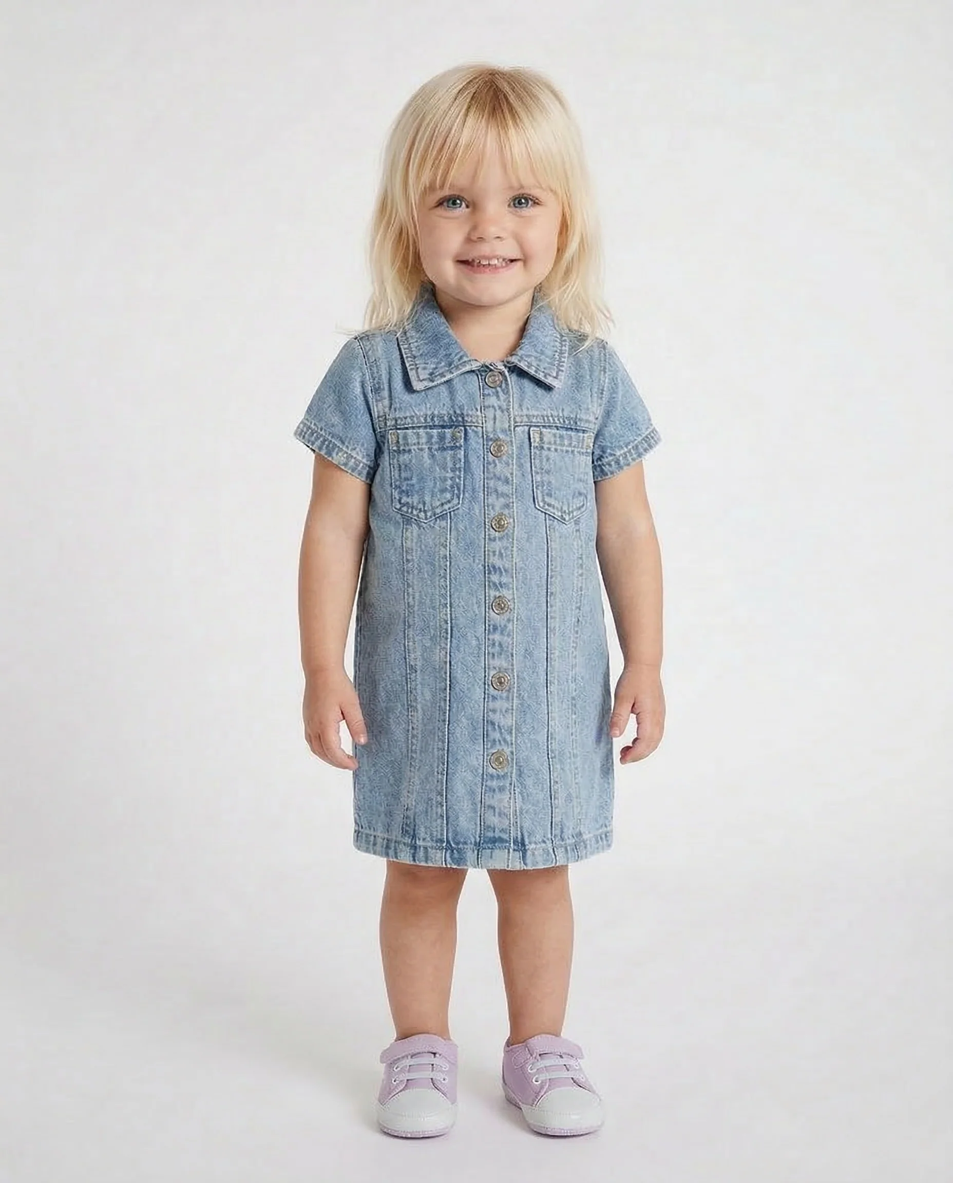 Abito Denim con Collo a Camicia e Ricamo - Denim - Image 3