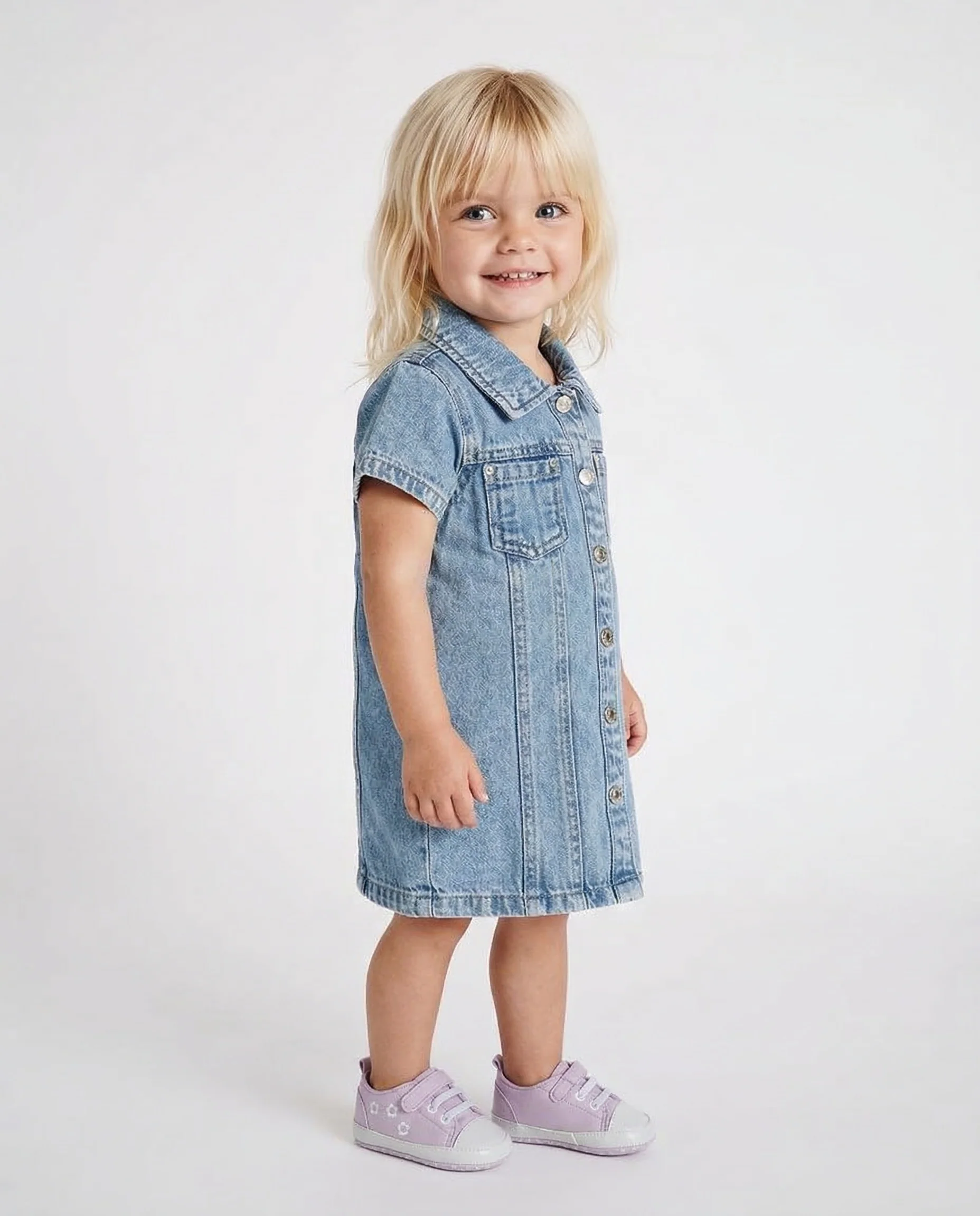 Abito Denim con Collo a Camicia e Ricamo - Denim - Image 4