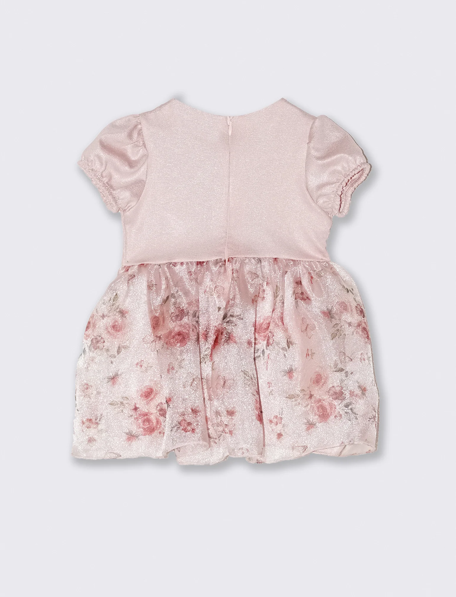 Abito elegante da neonata in tessuto effetto lamè fantasia floreale. - Rosa - Image 2