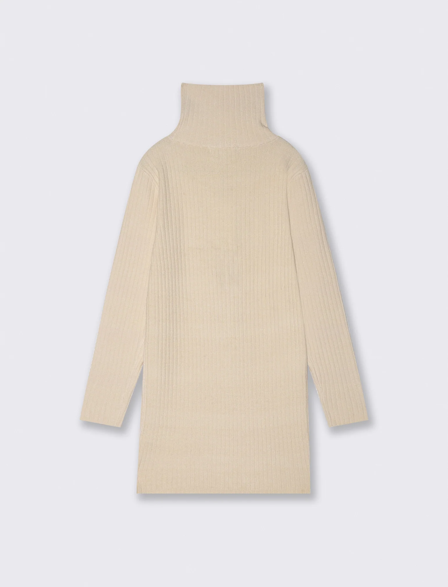 Abito in costina con collo alto e bottoni - Beige - Image 2