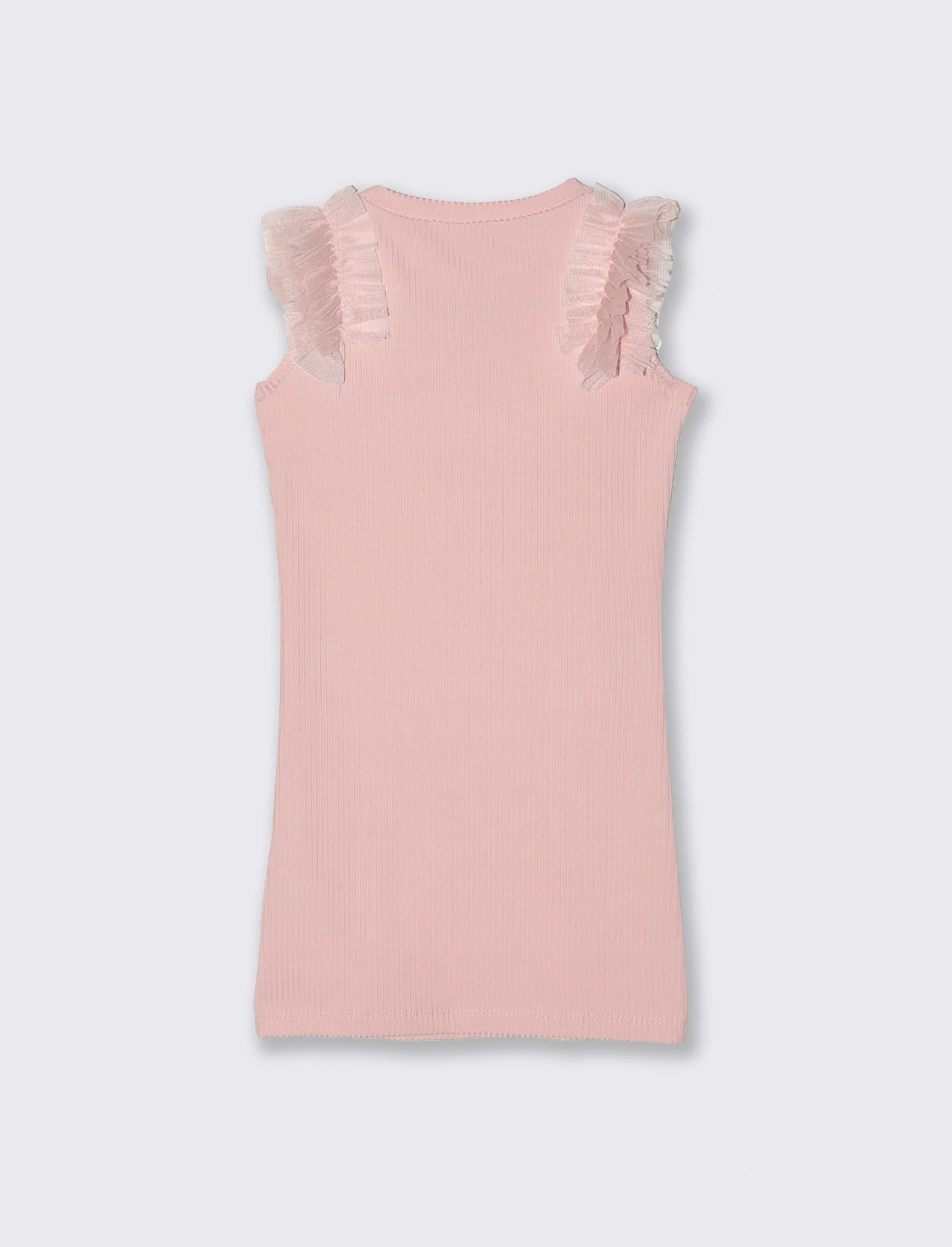 Abito in costina elastica con rouches in tulle sulle spalle. - Rosa - Image 2