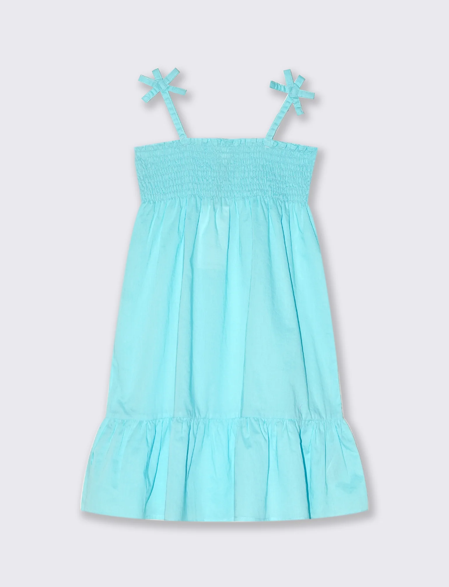 Abito in cotone con arriccio da bambina - Verde acqua