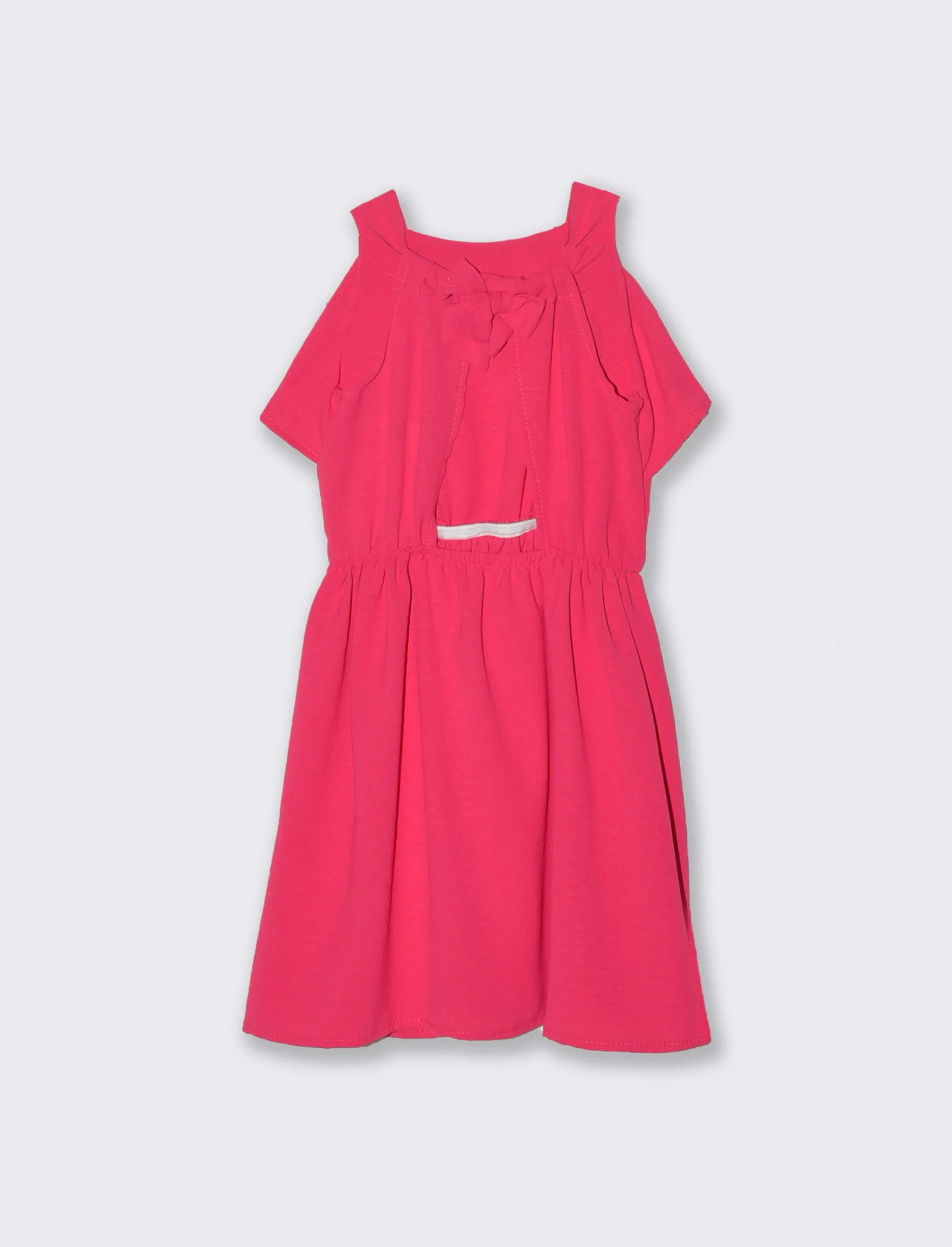 Abito in tessuto leggero con vita arricciata e schiena scoperta. - Fuxia - Image 2