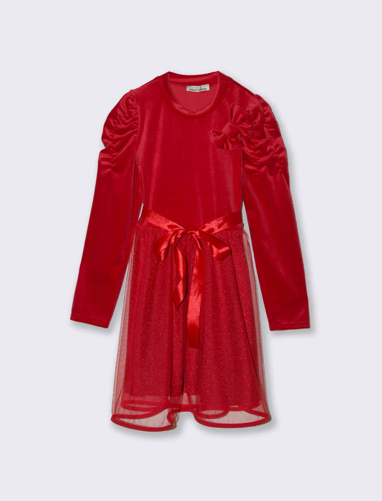 Abito in velluto con gonna a contrasto. - Rosso - Image 2