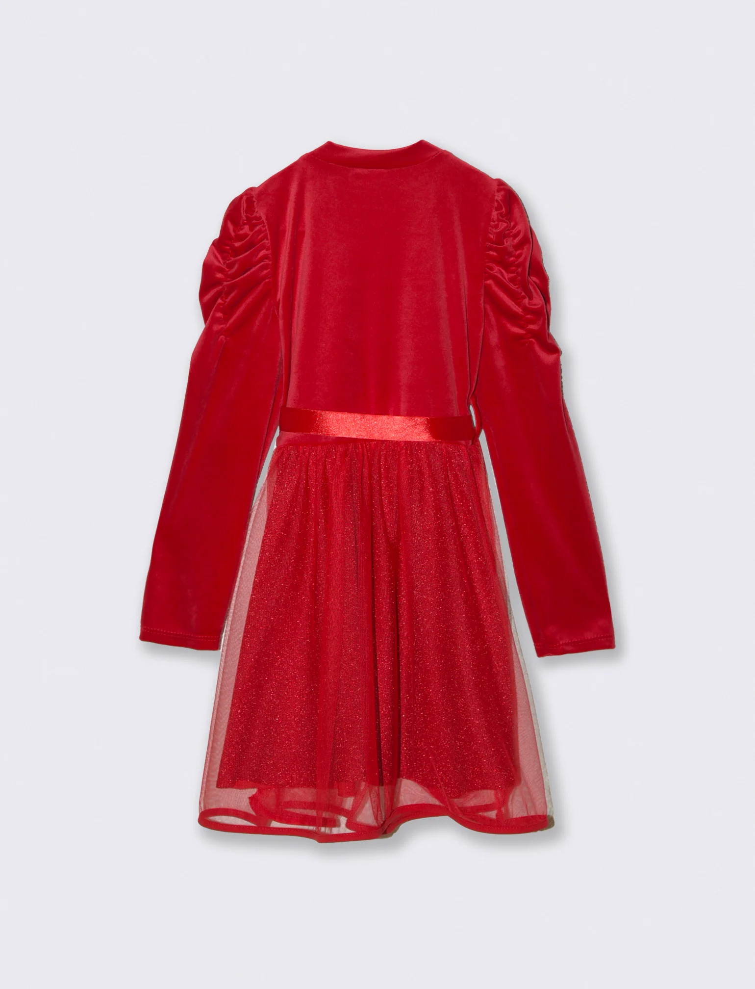 Abito in velluto con gonna a contrasto. - Rosso - Image 3