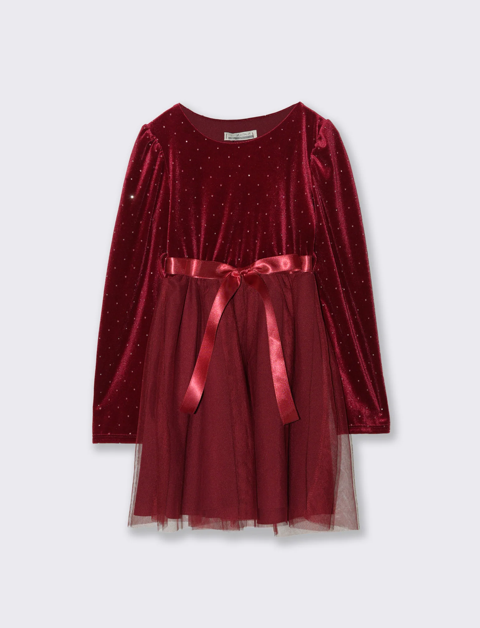 Abito in velluto con gonna in tulle. - Bordeaux - Image 2