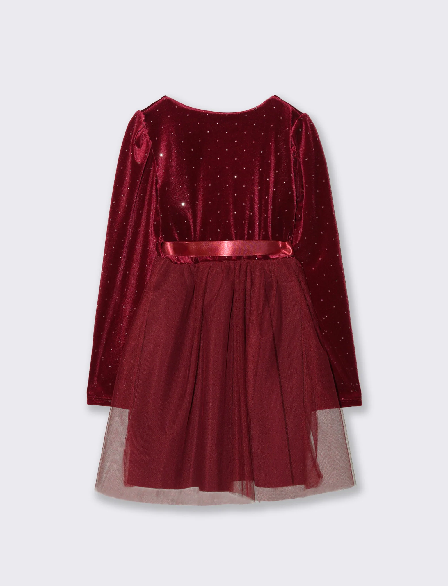 Abito in velluto con gonna in tulle. - Bordeaux - Image 3