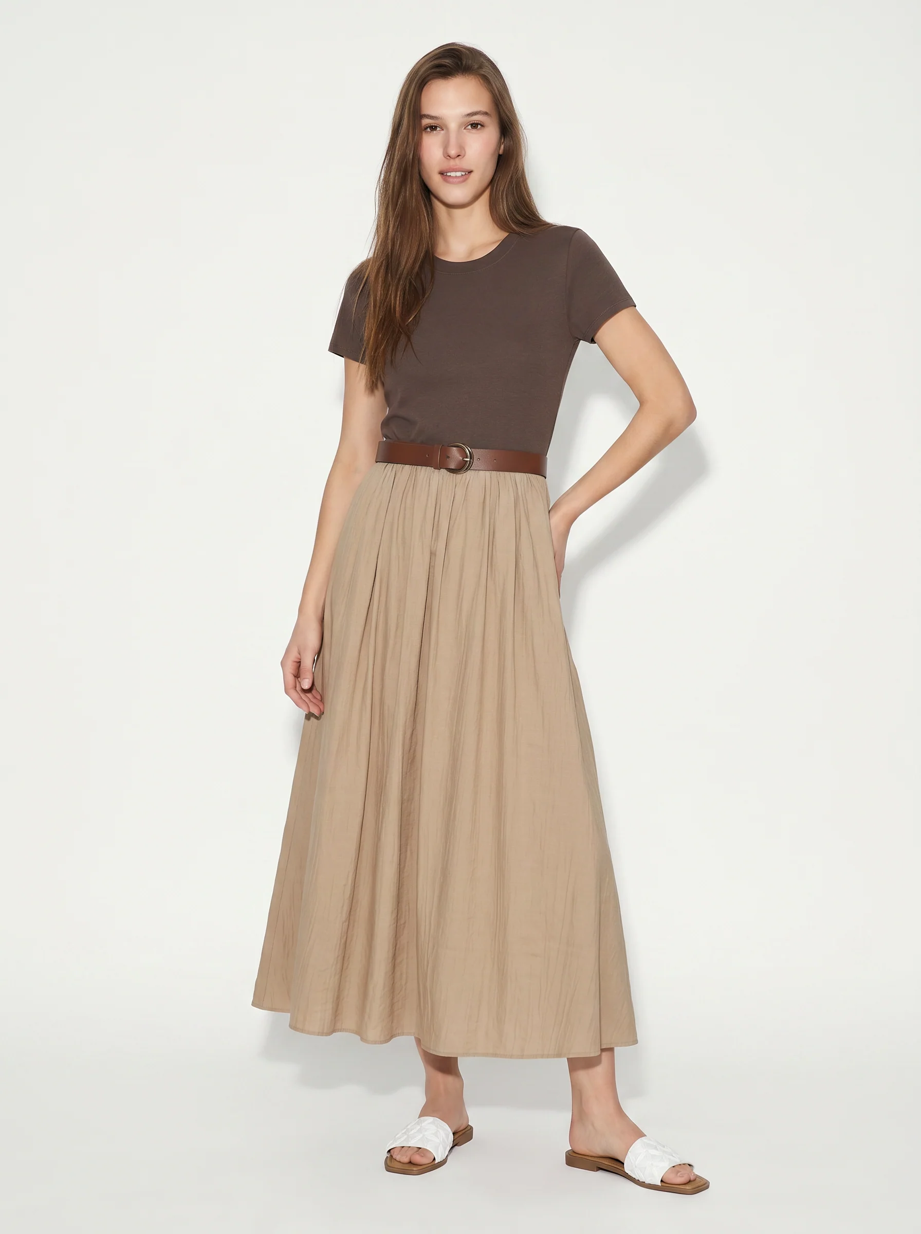 Abito lungo con dettaglio t-shirt - Beige