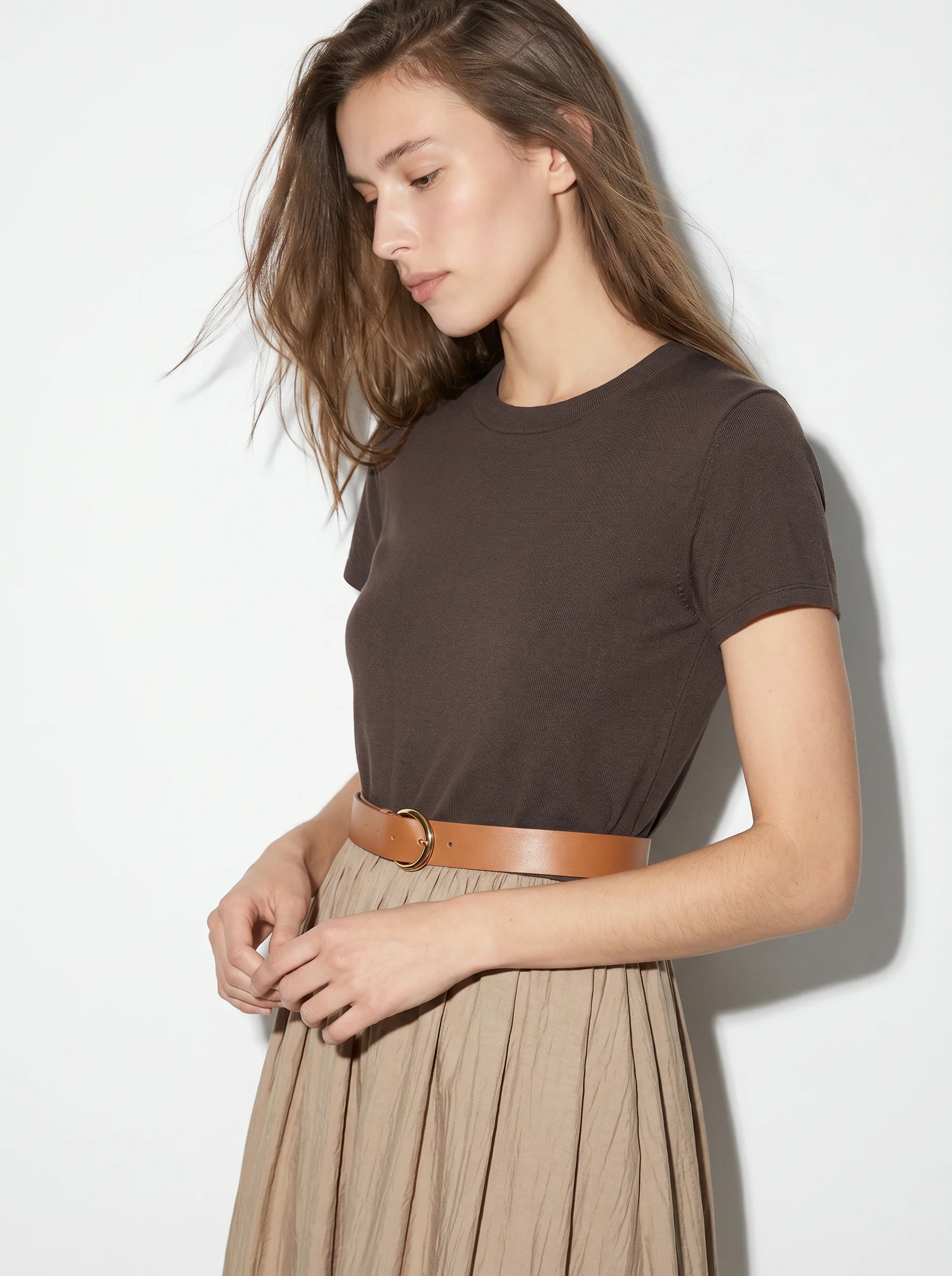 Abito lungo con dettaglio t-shirt - Beige - Image 2