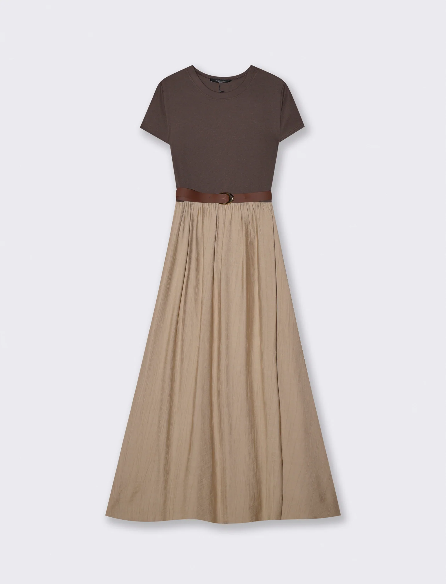 Abito lungo con dettaglio t-shirt - Beige - Image 4