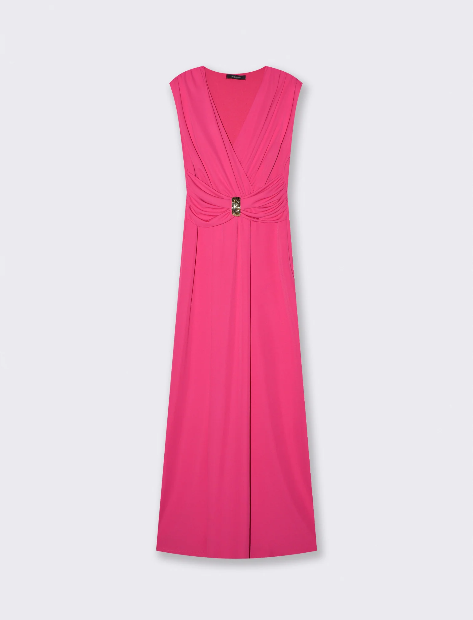 Abito lungo con spalline e arricciatura - Fuxia
