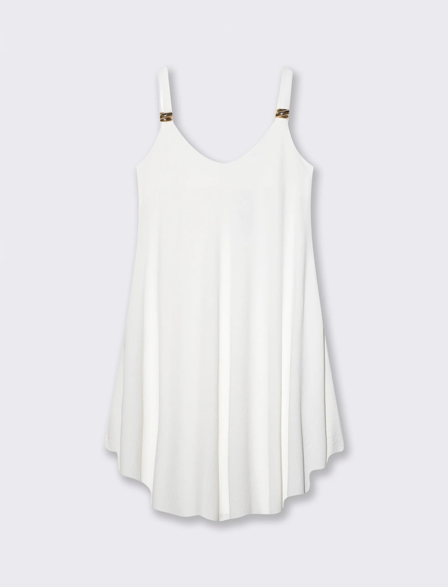 Abito Midi con Bretelle Decorate e Morbido - Bianco