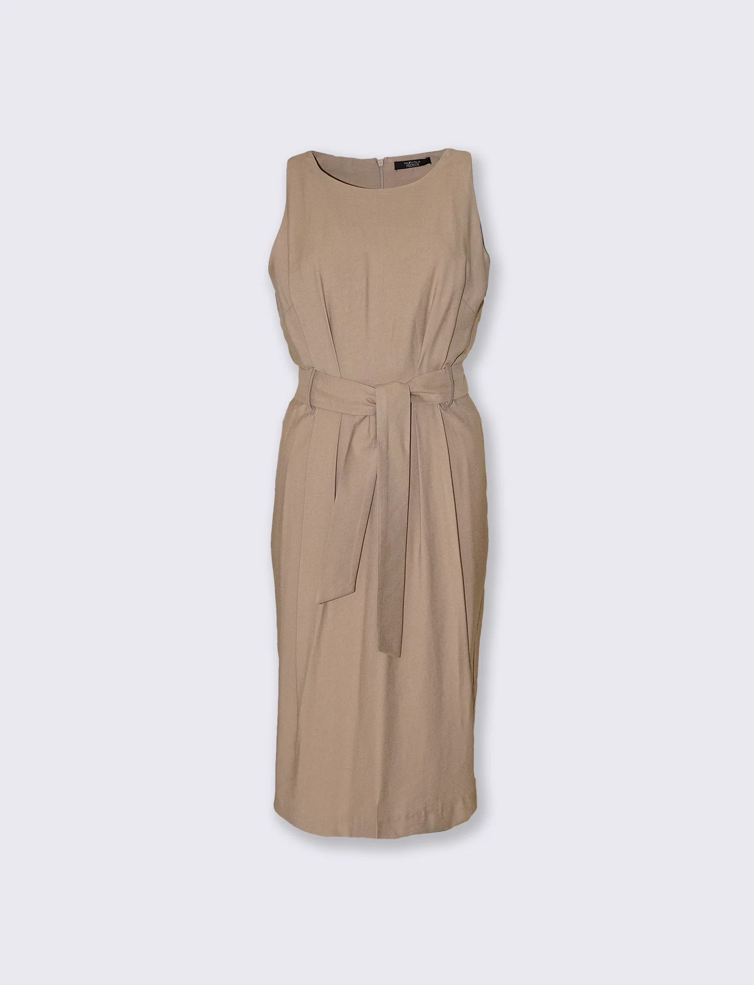 Abito midi halter con cintura in vita - Beige - Image 4