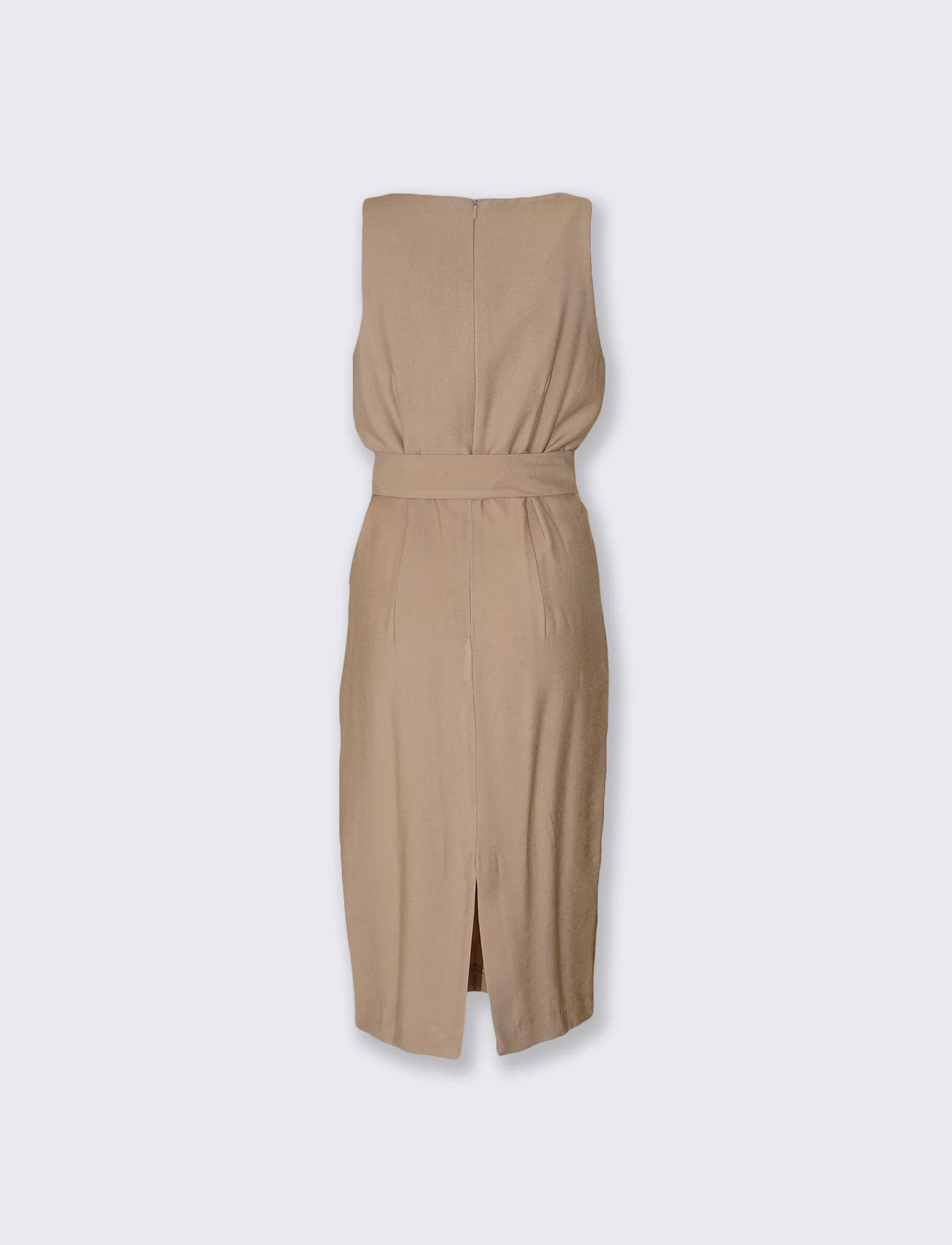 Abito midi halter con cintura in vita - Beige - Image 5
