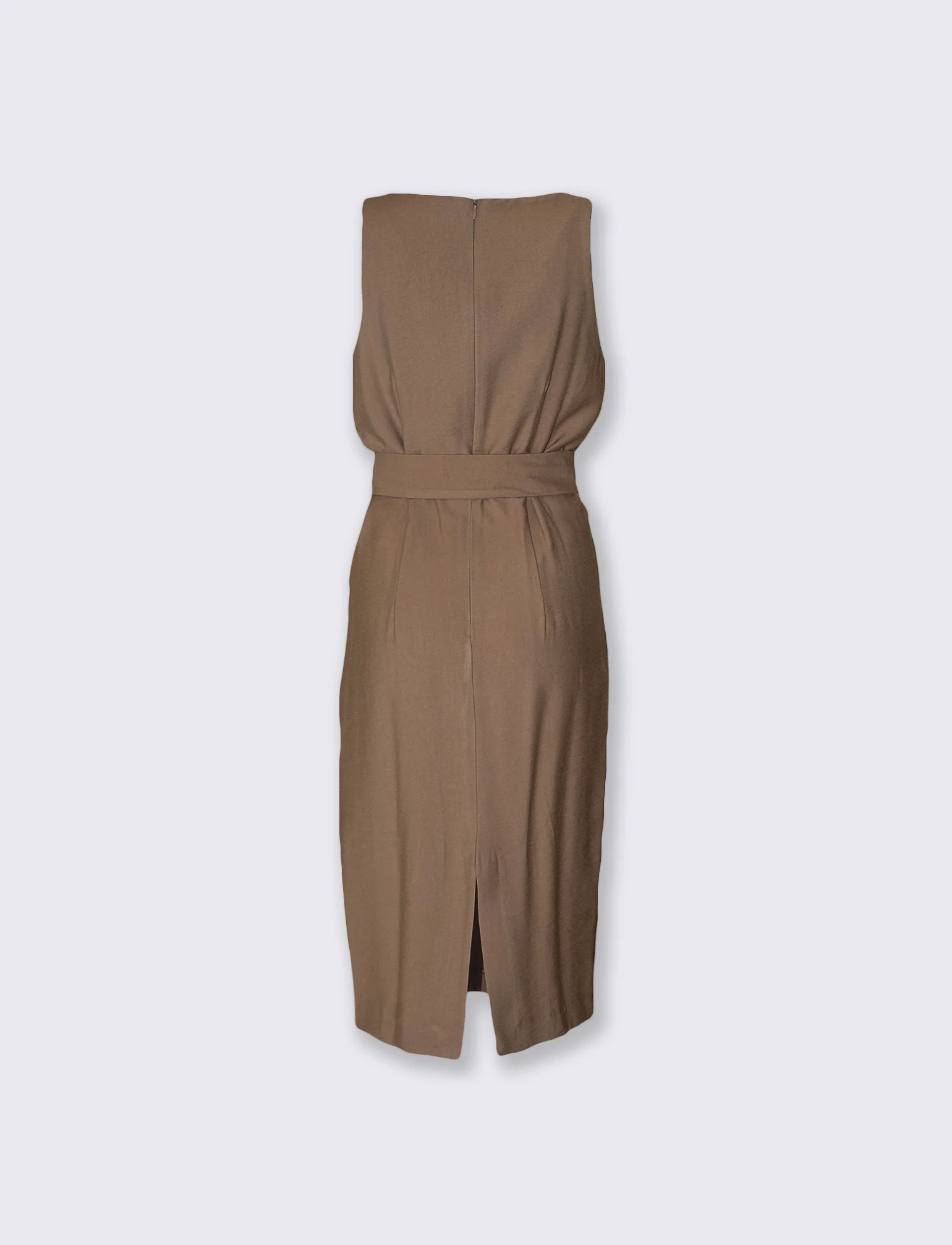 Abito midi halter con cintura in vita - Grigio fango - Image 4