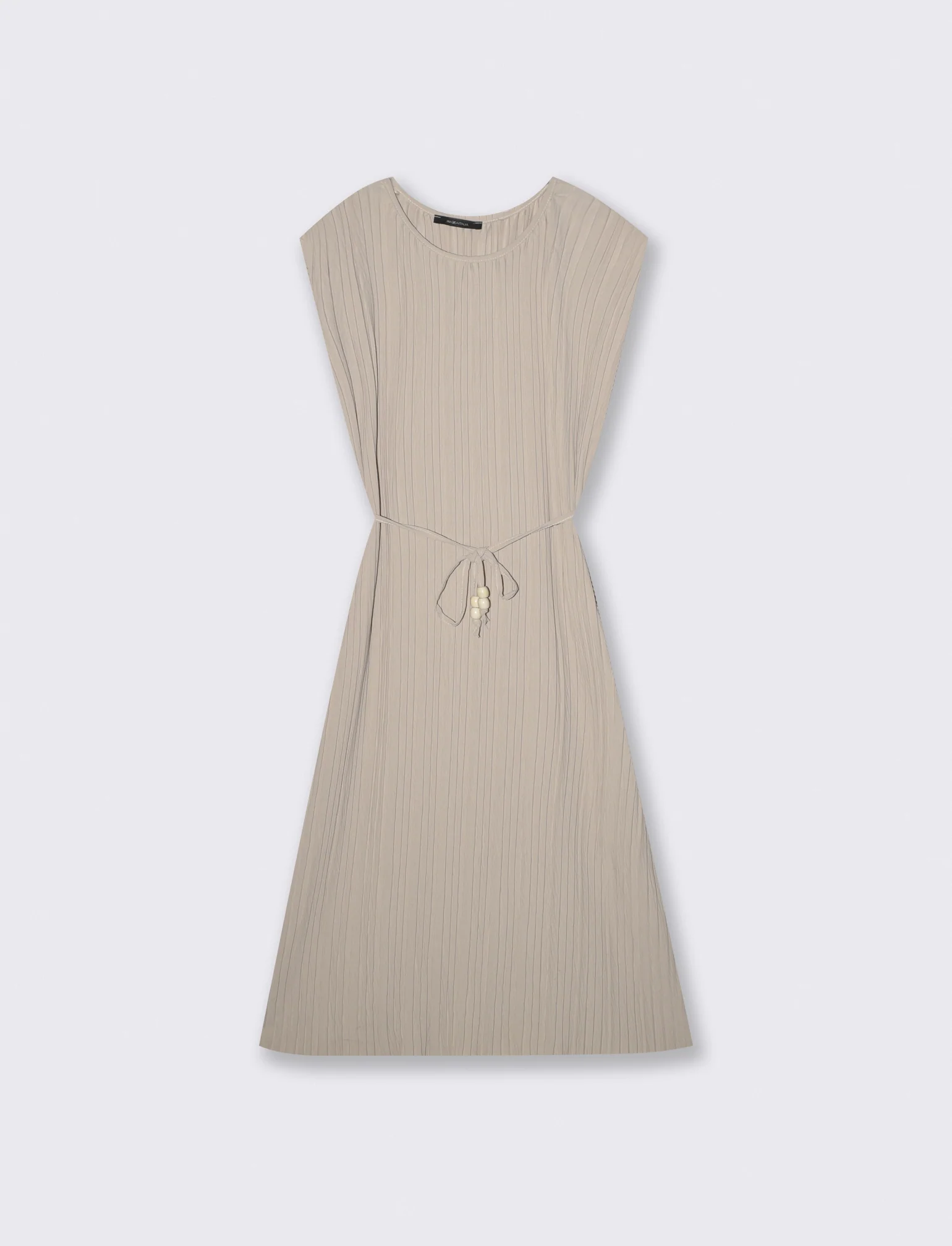 Abito midi plissé con cintura - Beige