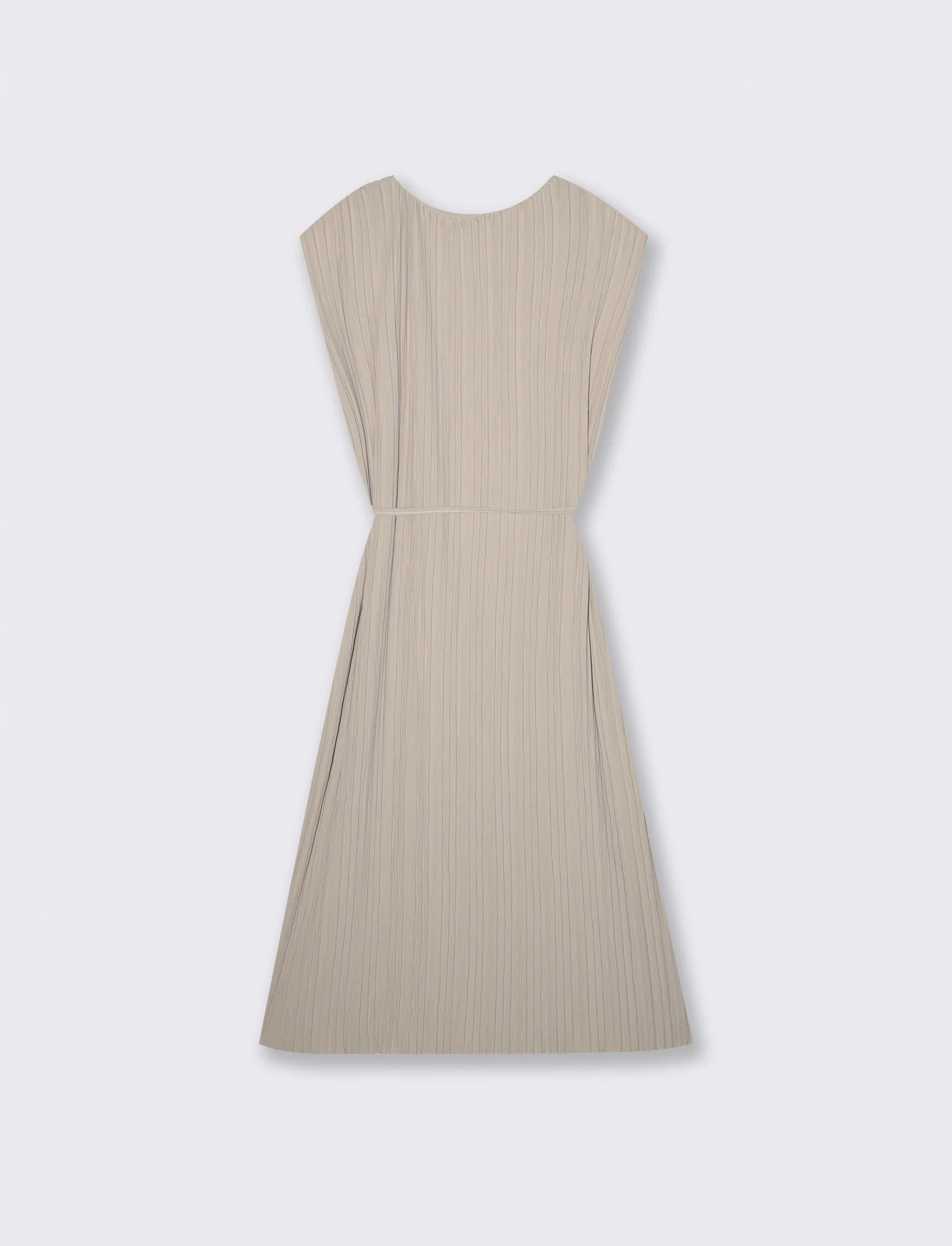 Abito midi plissé con cintura - Beige - Image 2