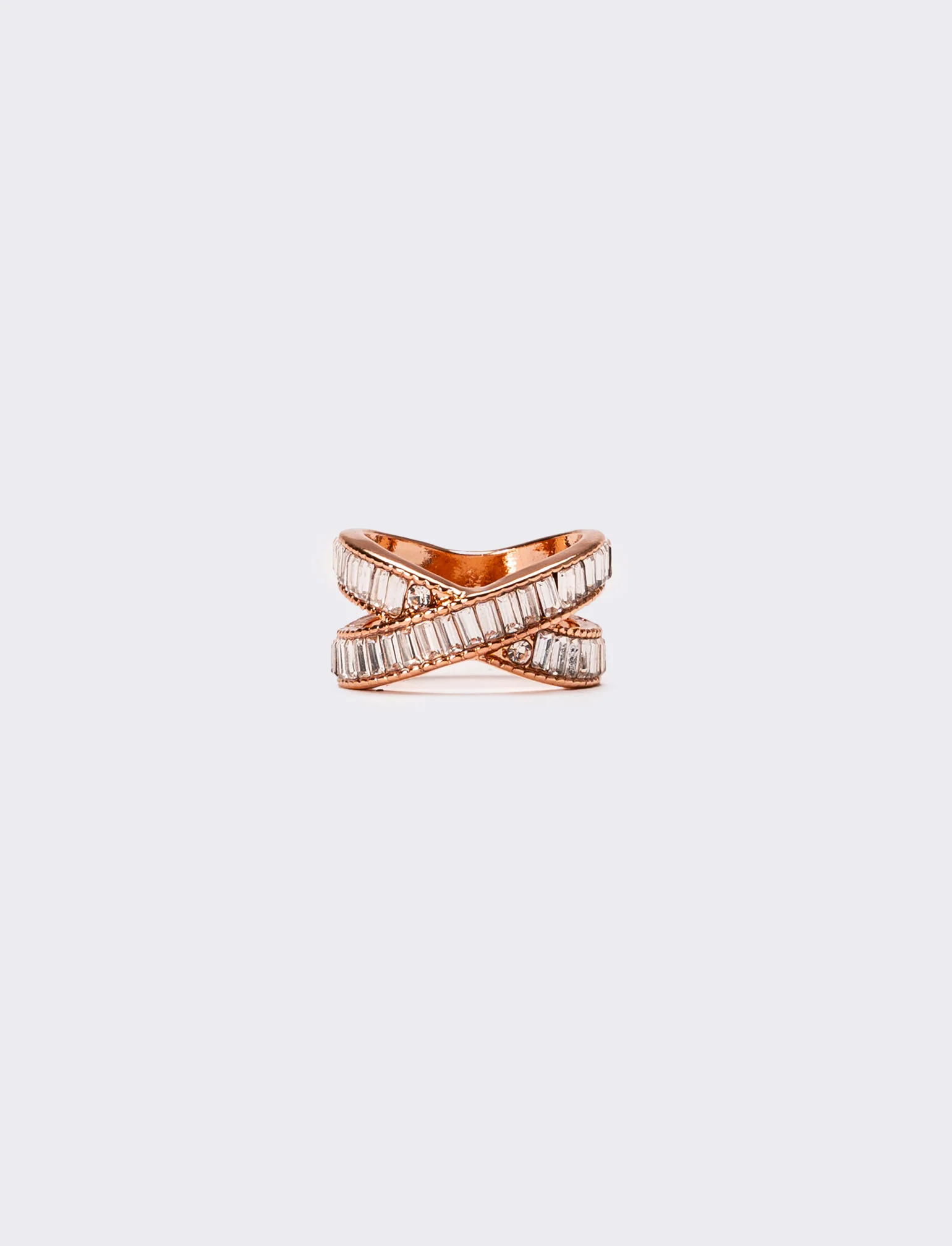 Anello donna ad incrocio con strass a baguette - Rosa