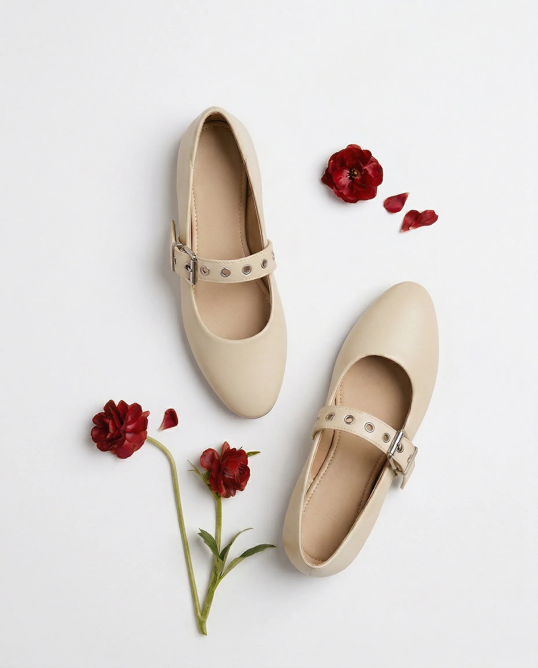 Ballerina beige da bambina con cinturino - Beige - Image 3