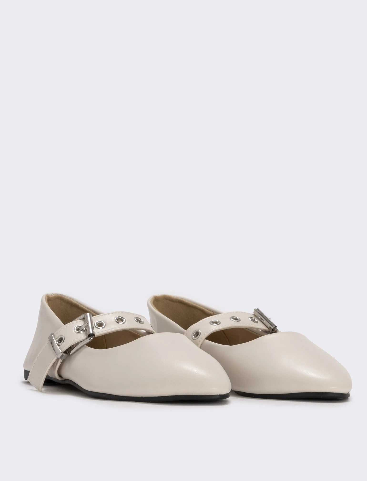 Ballerina beige da bambina con cinturino - Beige - Image 4