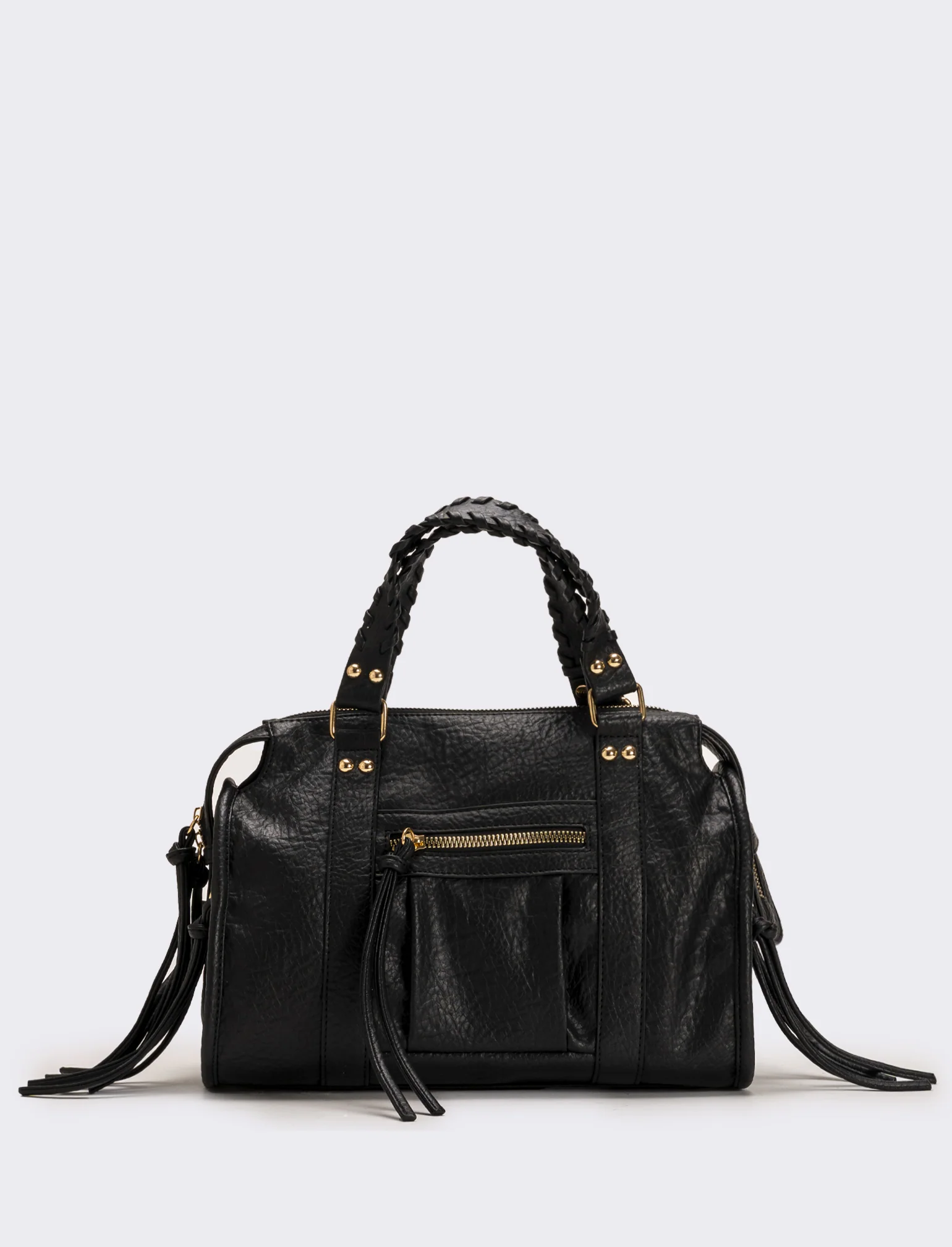 Bauletto con manici intrecciati e tirazip lunghi - Nero - Image 3