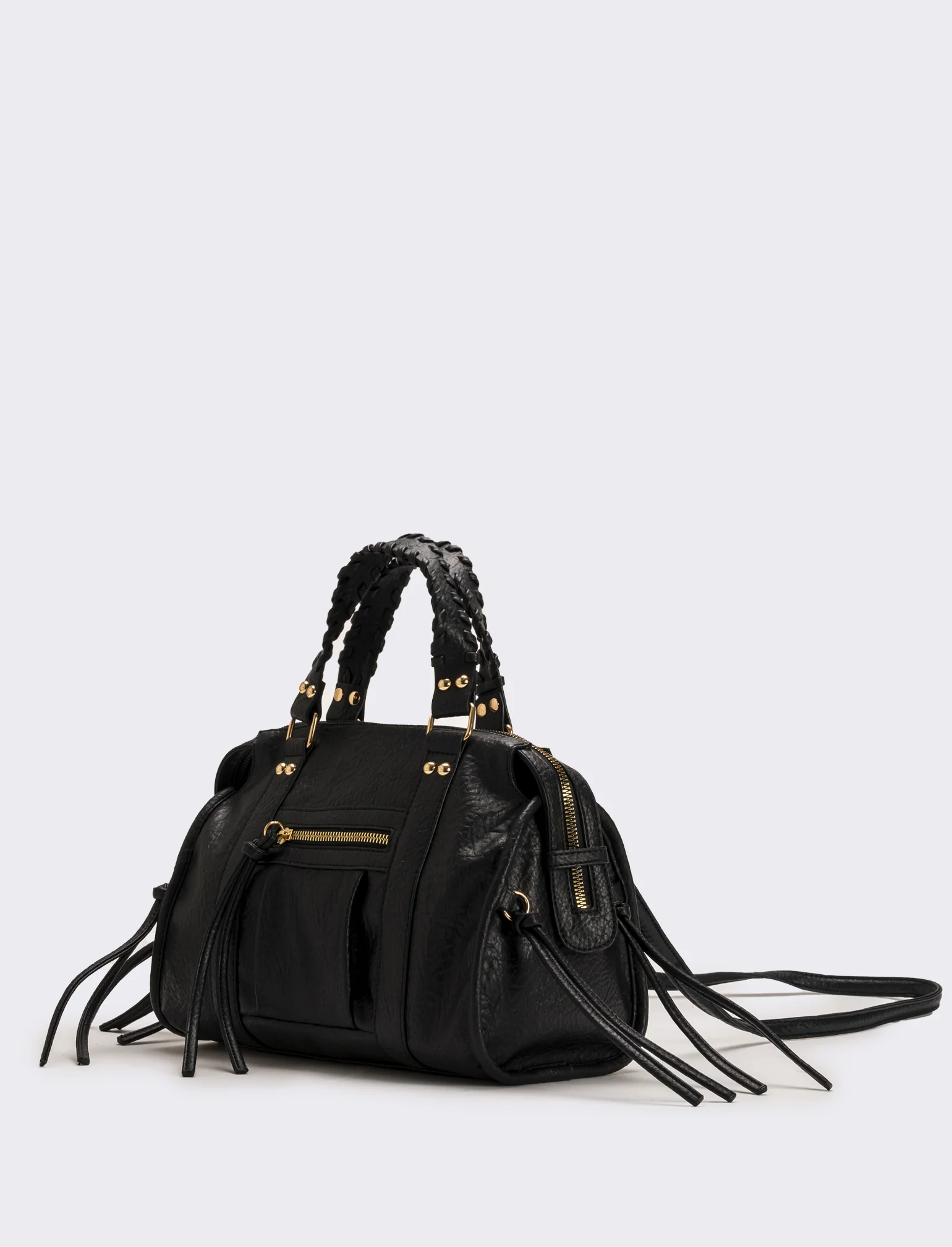 Bauletto con manici intrecciati e tirazip lunghi - Nero - Image 4