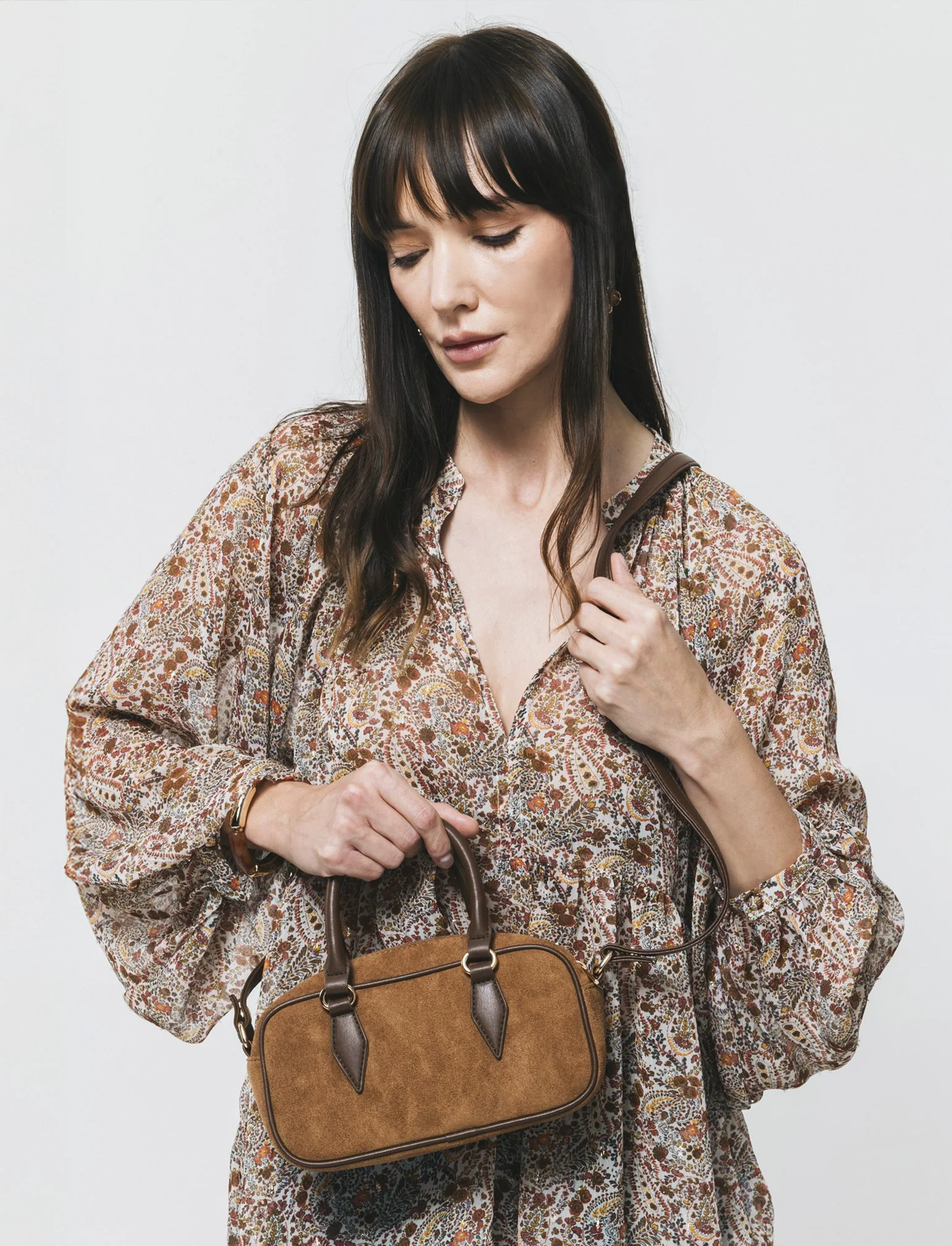 Bauletto rettangolare in suede elegante - Cuoio - Image 3