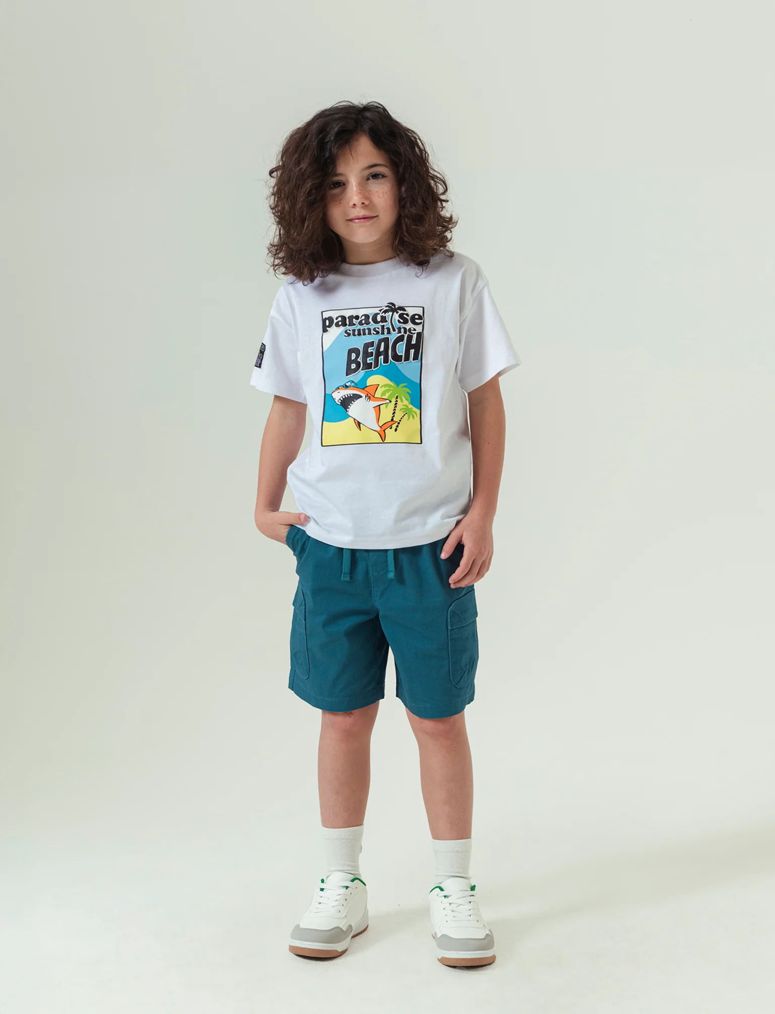 Bermuda cargo in cotone da bambino - Verde Ottanio