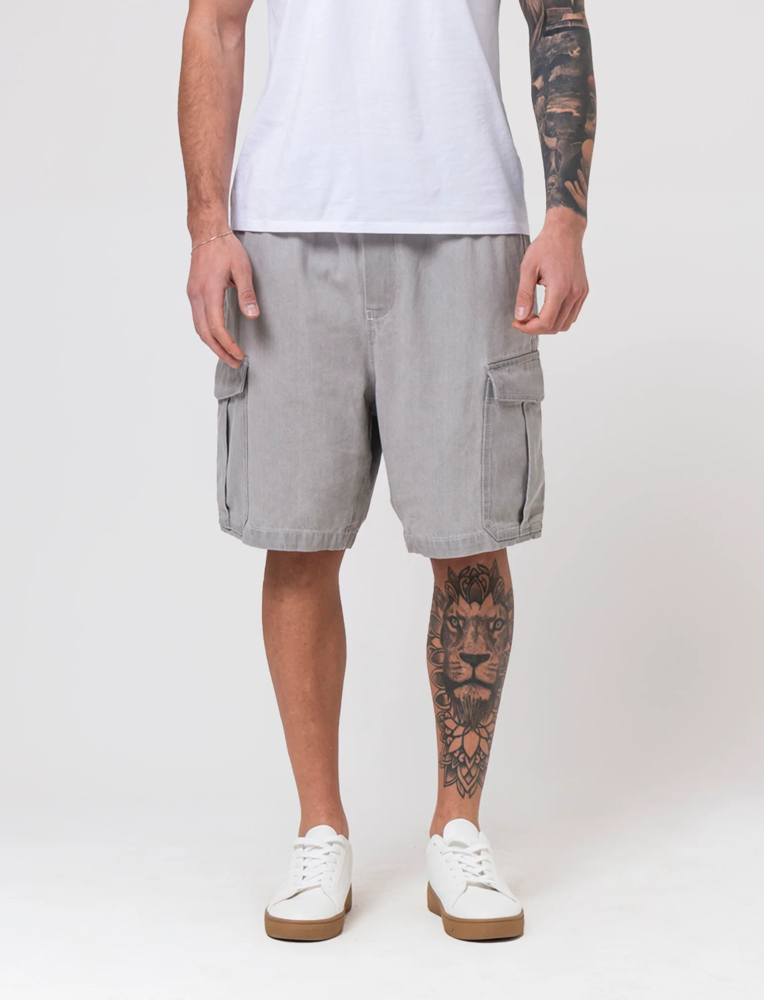 Bermuda cargo in denim da uomo - Grigio chiaro