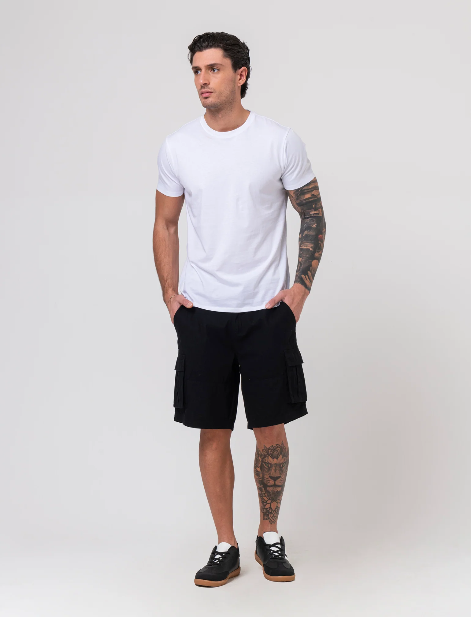 Bermuda cargo in tessuto ripstop da uomo - Nero - Image 3