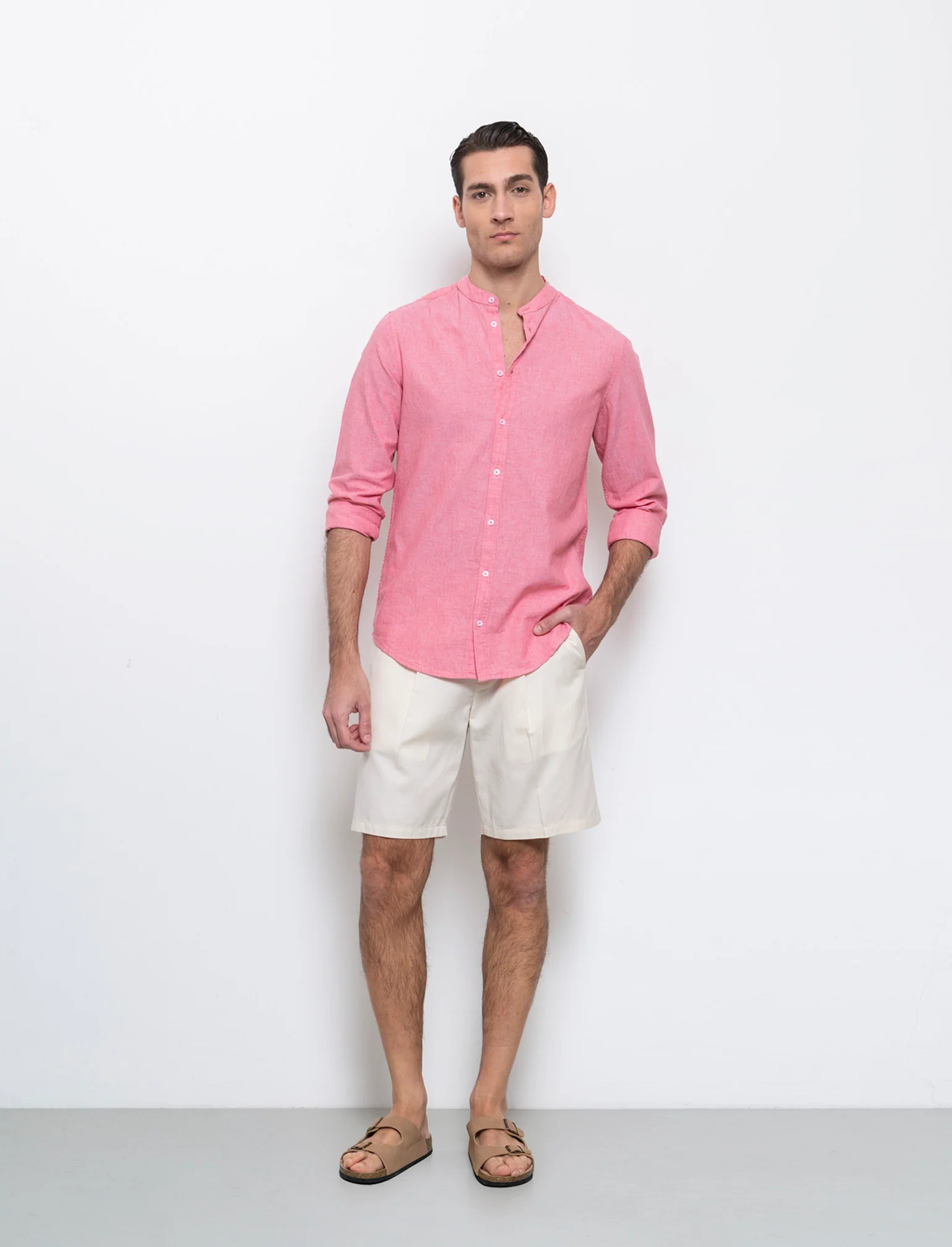 Bermuda chino relaxed fit in misto lino da uomo - Beige ecru - Image 3