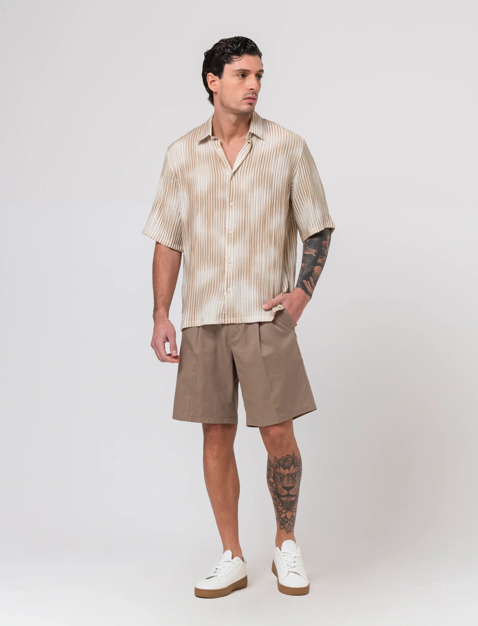 Bermuda chino relaxed fit in misto lino da uomo - Grigio tortora - Image 3
