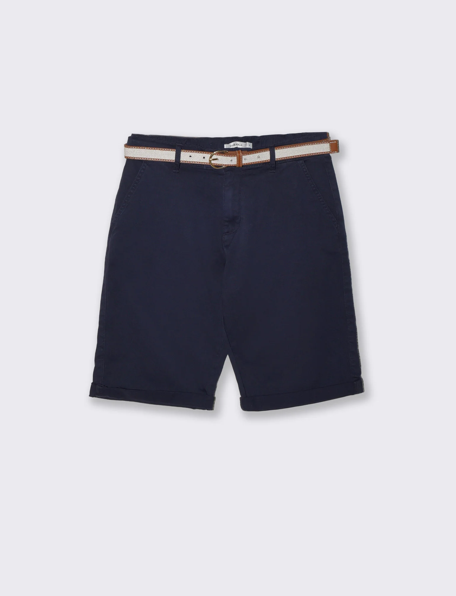 Bermuda con Cintura e Risvolto - Blu