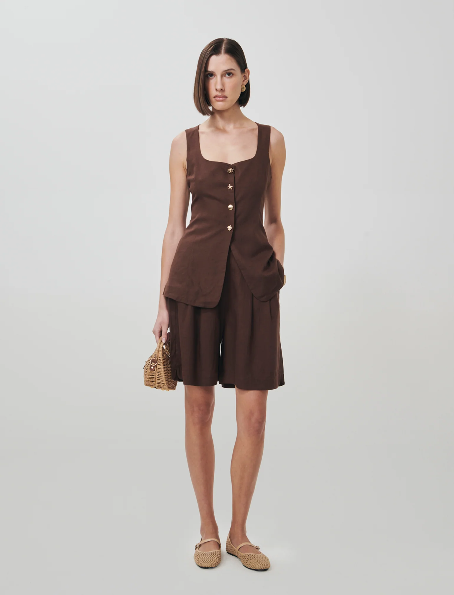 Bermuda con Elastico e Tasche Fianchi - Marrone cioccolato - Image 3