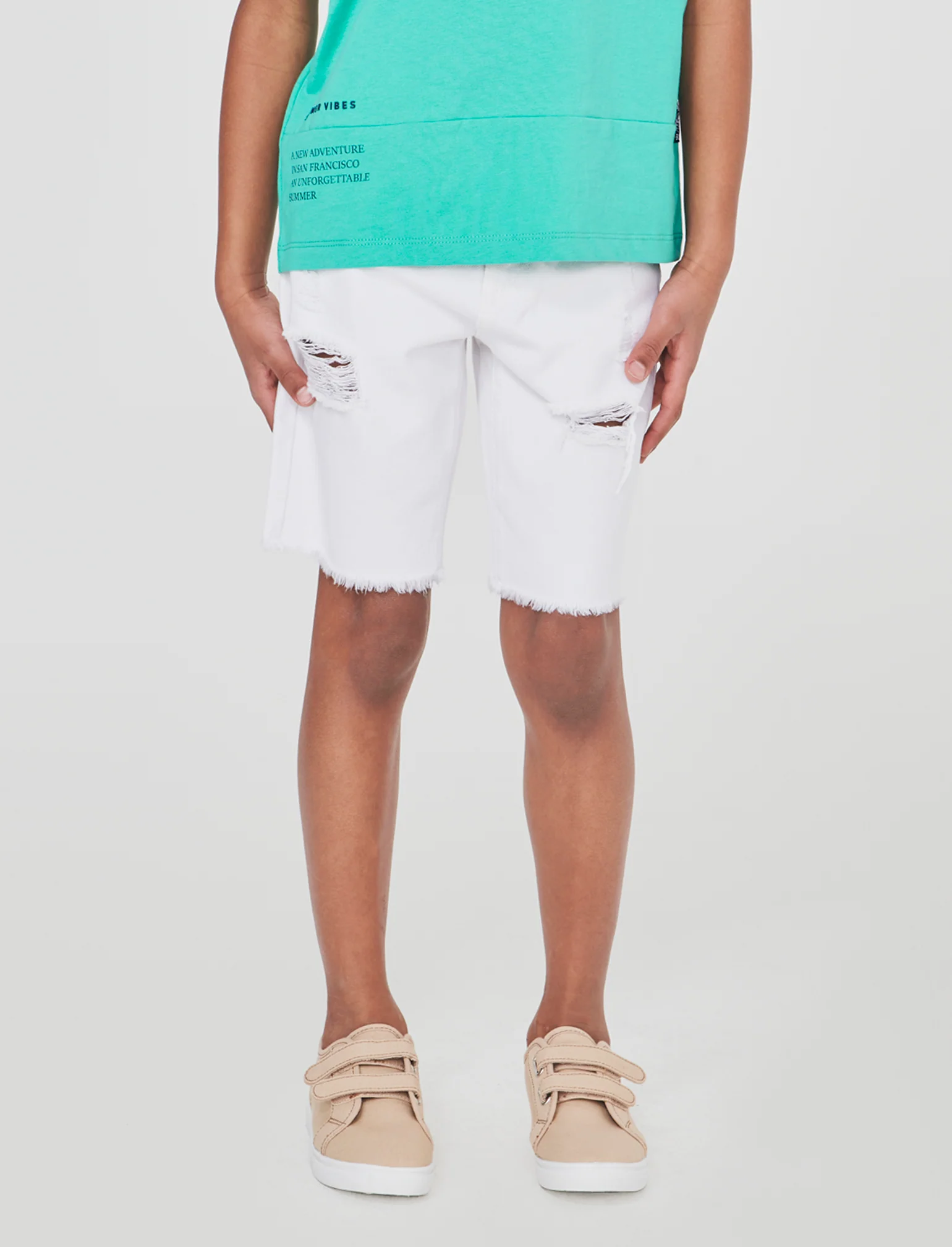 Bermuda denim bianco con rotture fashion - Bianco - Image 4
