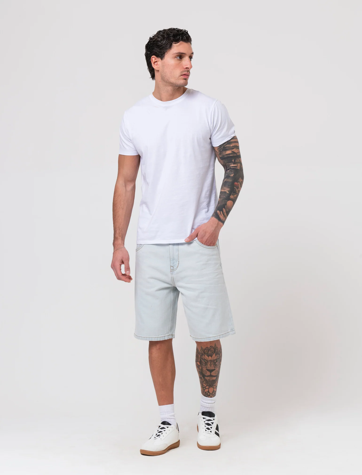 Bermuda di jeans baggy fit da uomo - Denim chiaro - Image 3