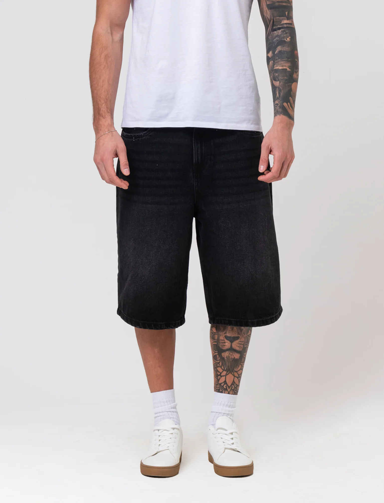 Bermuda di jeans skater da uomo - Nero - Image 3