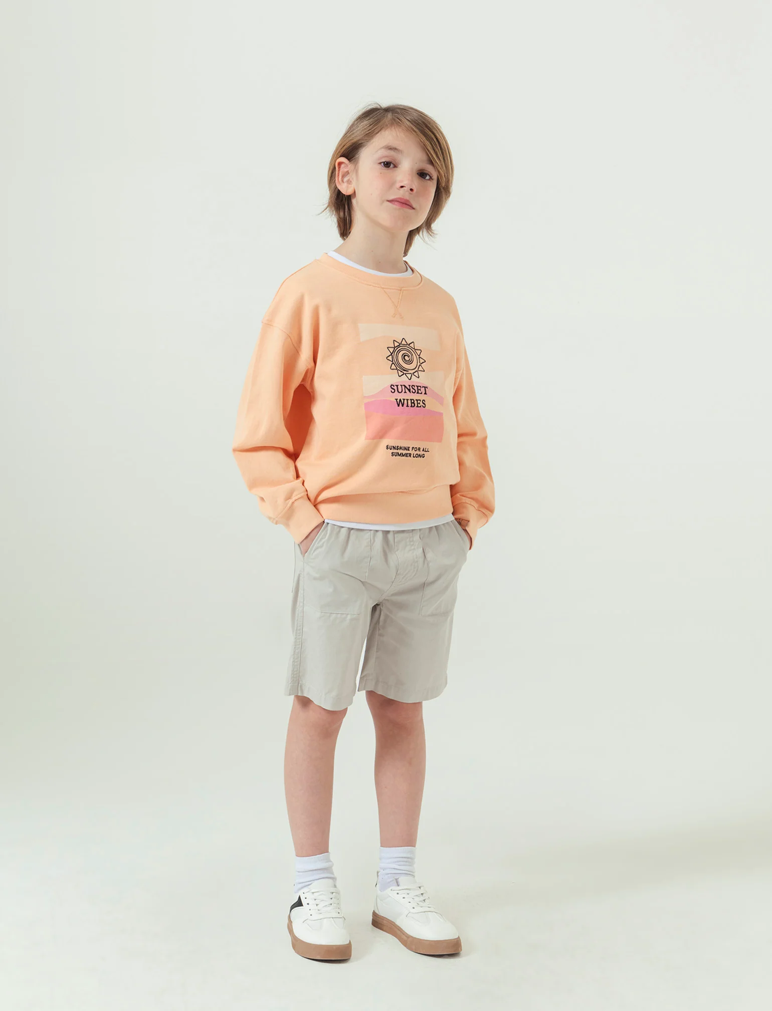 Bermuda in cotone con tagli da bambino - Beige