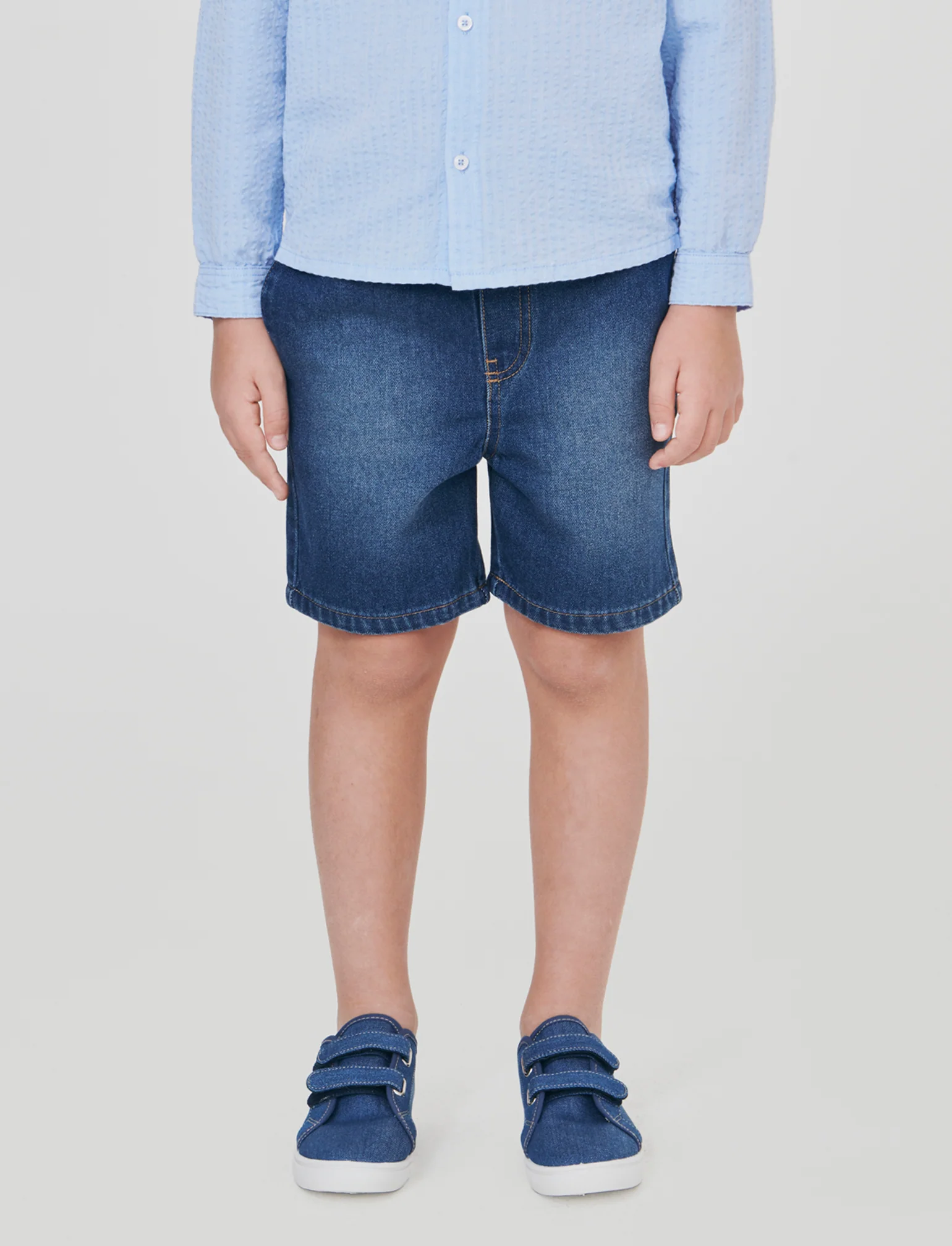 Bermuda in denim con coulisse e lacci - Denim - Image 3