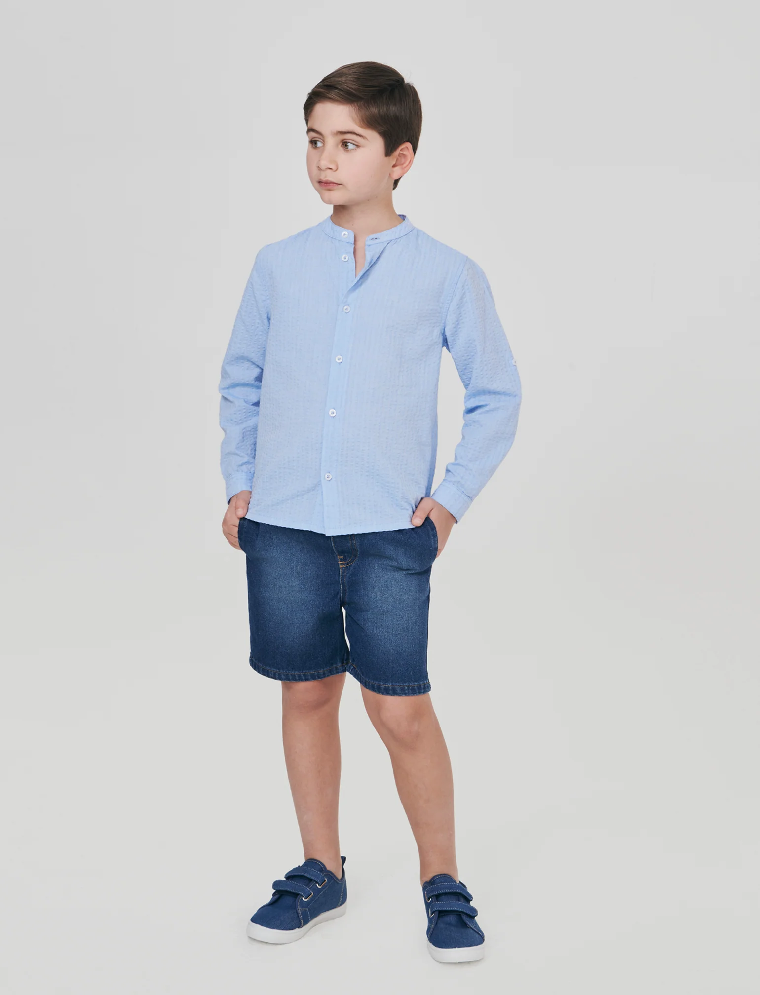 Bermuda in denim con coulisse e lacci - Denim - Image 4