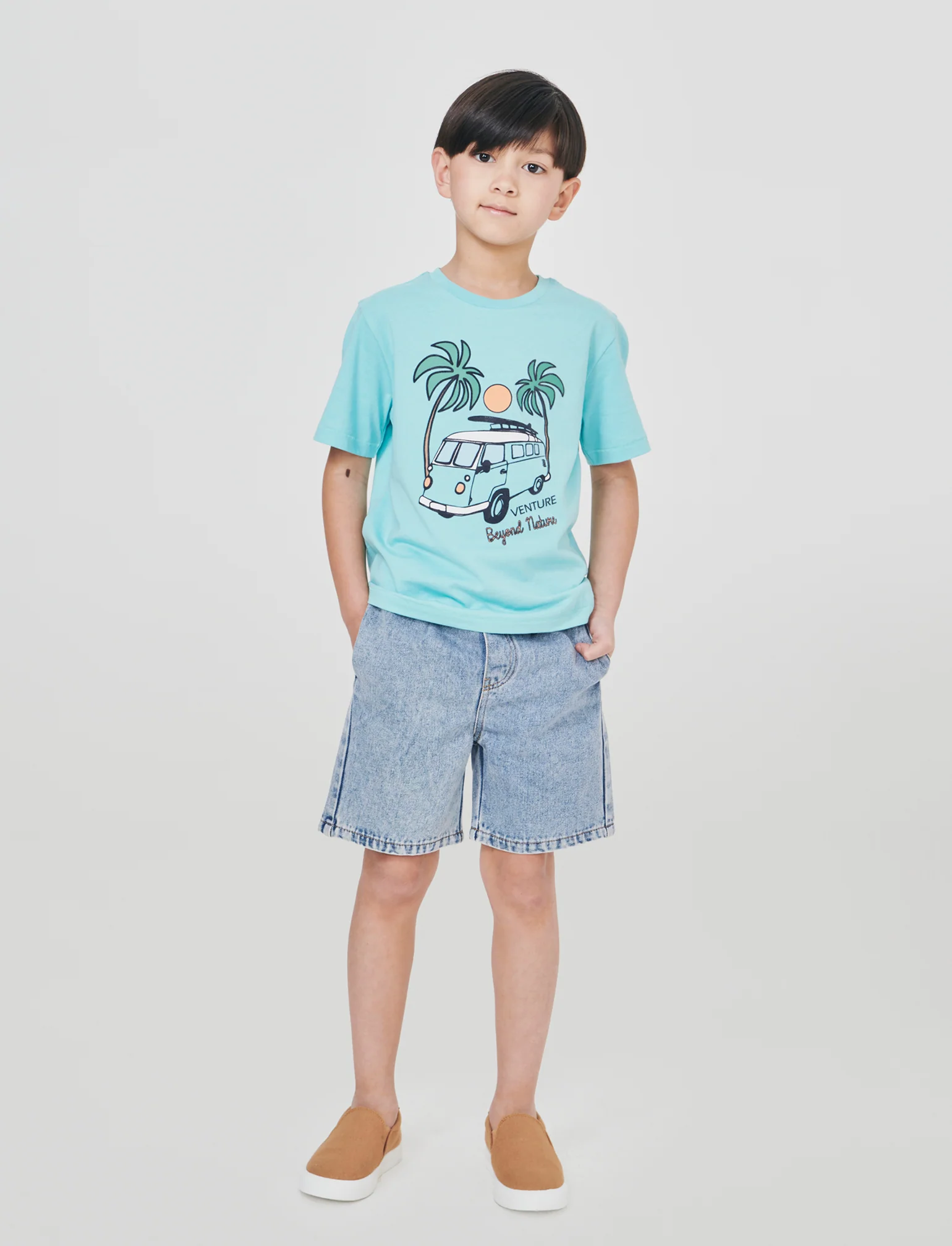 Bermuda in denim con coulisse e lacci - Denim chiaro - Image 3
