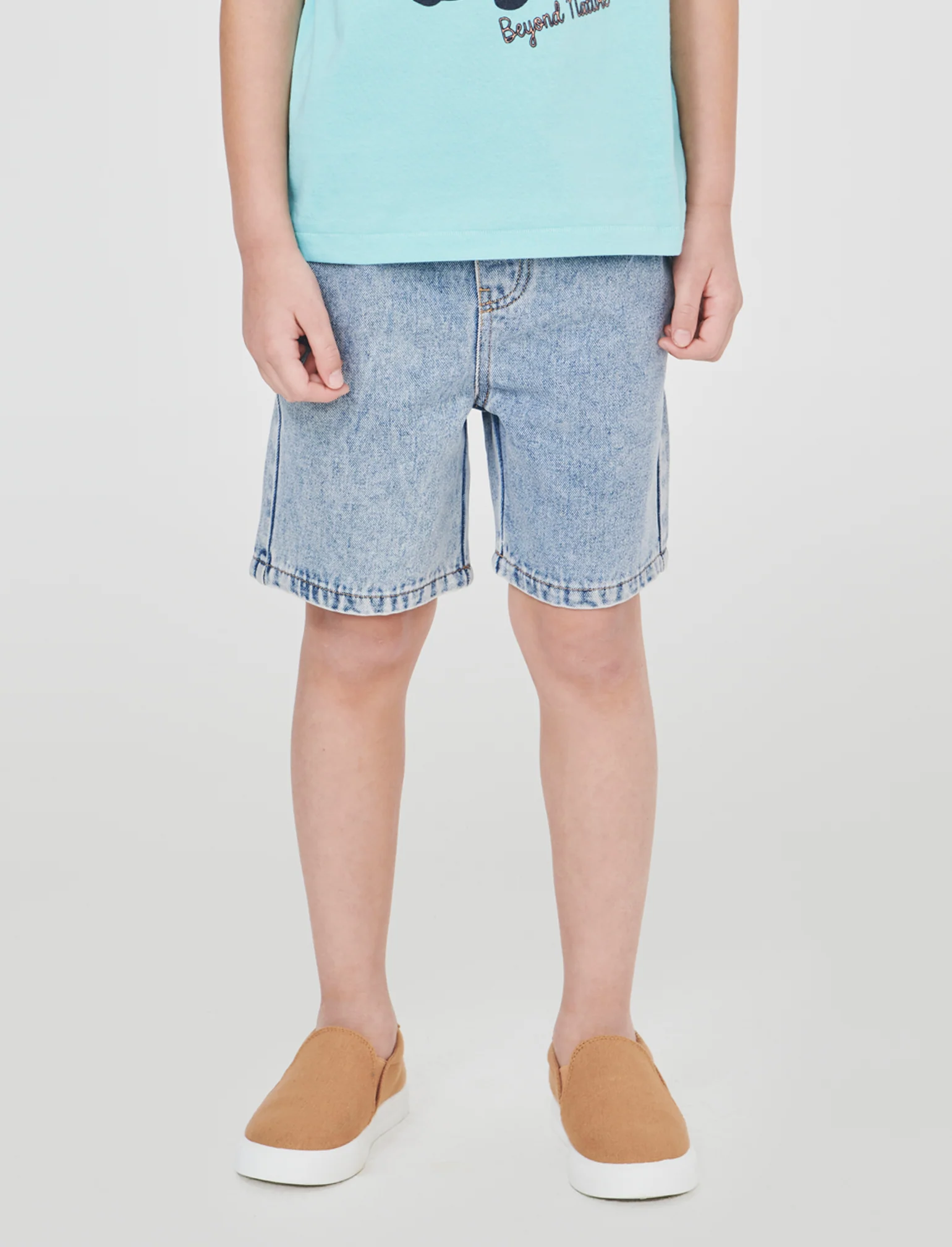 Bermuda in denim con coulisse e lacci - Denim chiaro - Image 4