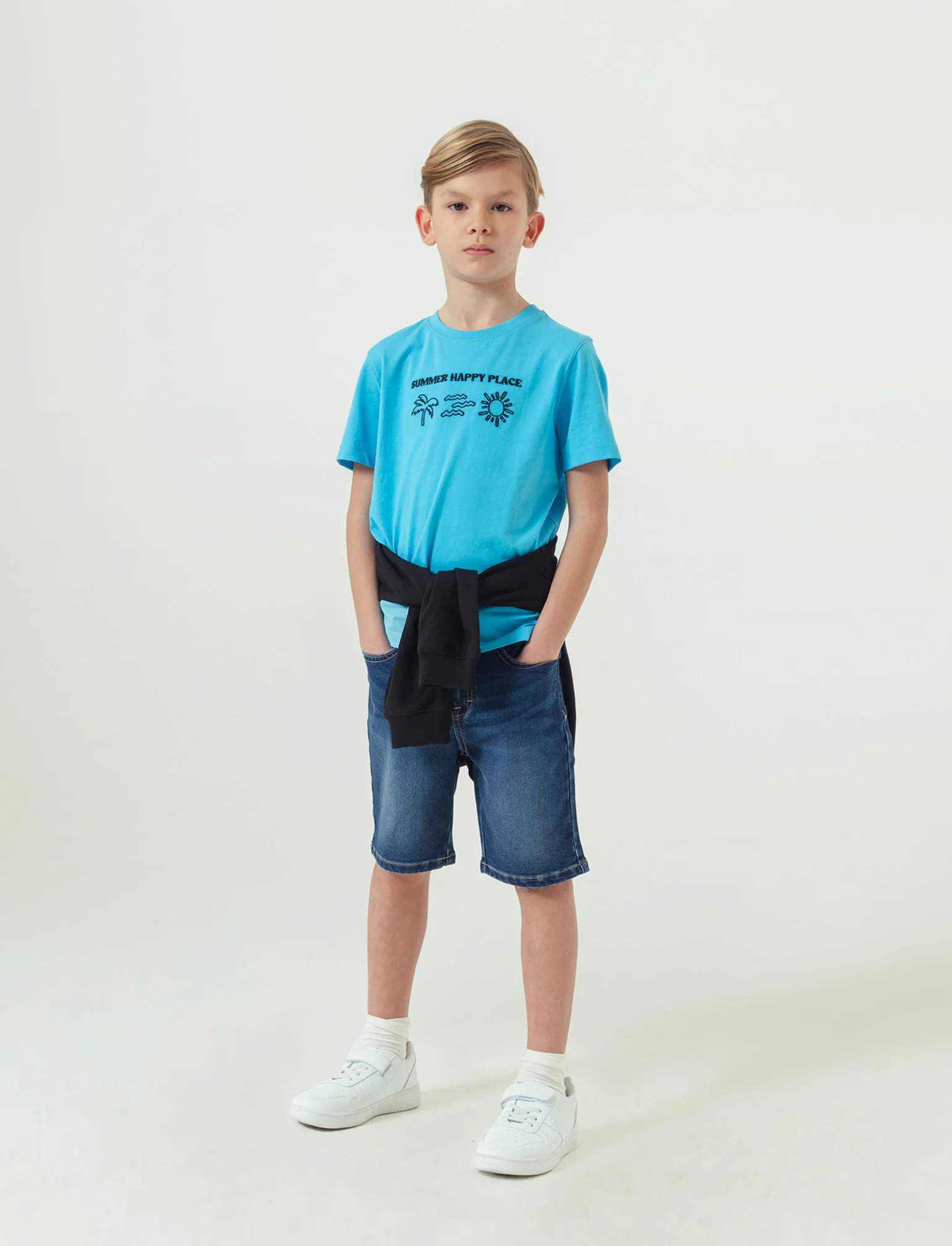 Bermuda in denim con lavaggio sfumato da bambino - DENIM SCURO - Image 2