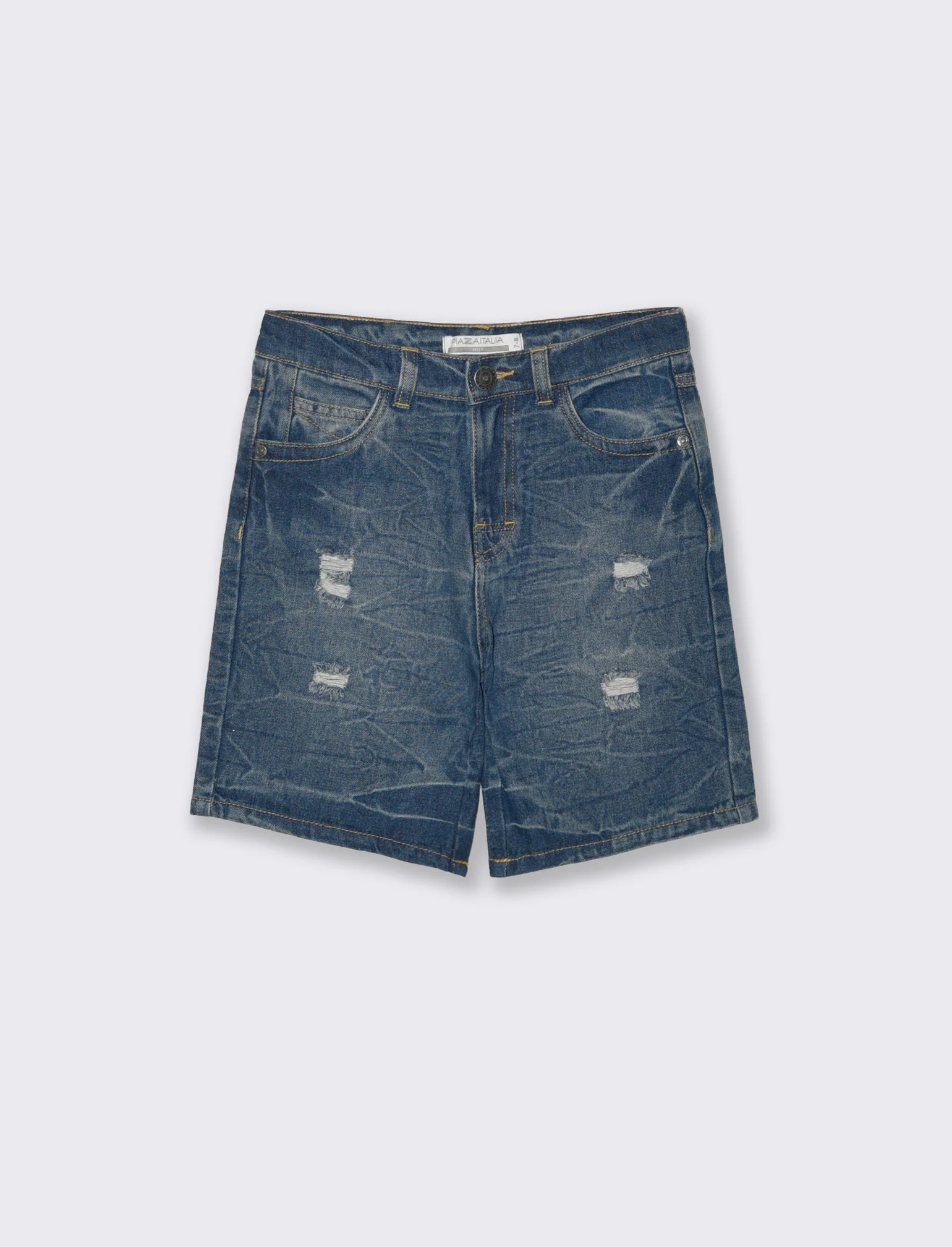 Bermuda in denim con rotture frontali - Denim